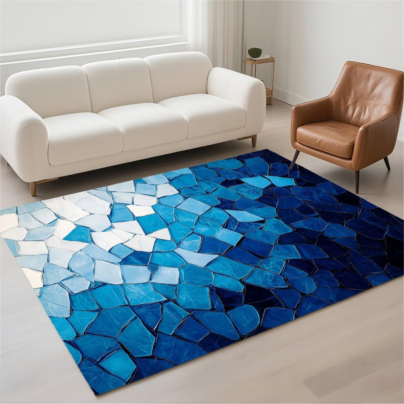 Tapis de couloir moderne lavable et antidérapant bleu doux 160x230 cm