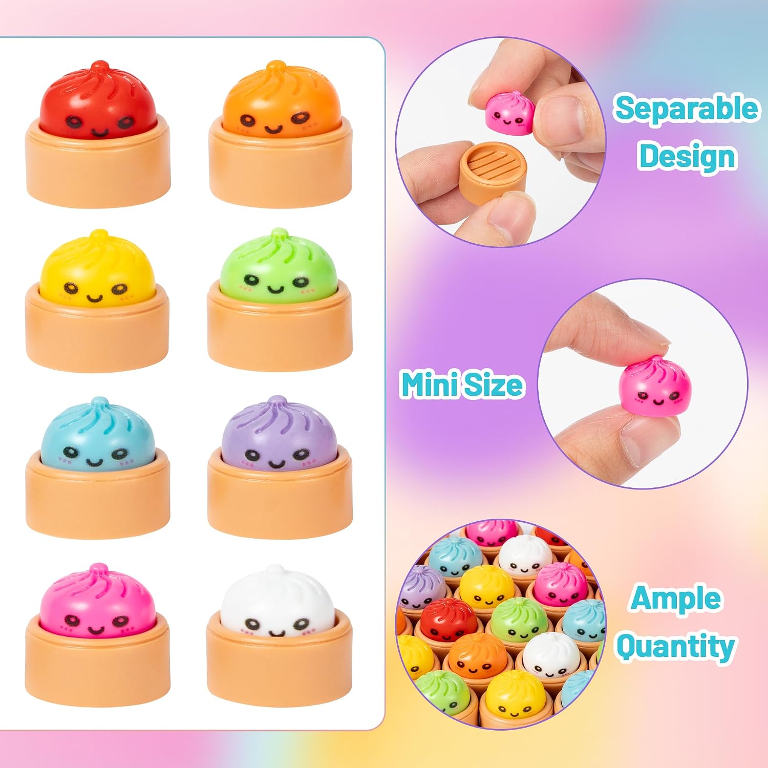 24 Pcs Mini Dumpling Toys, Cute Smiling Figurines with Steamer Baskets image 4