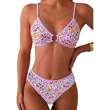 Tainehs Womens Two Piece Bikini Sets O Ring Front Top Ditsy Floral Triangle Swimsuits Cheeky Bathing Suit