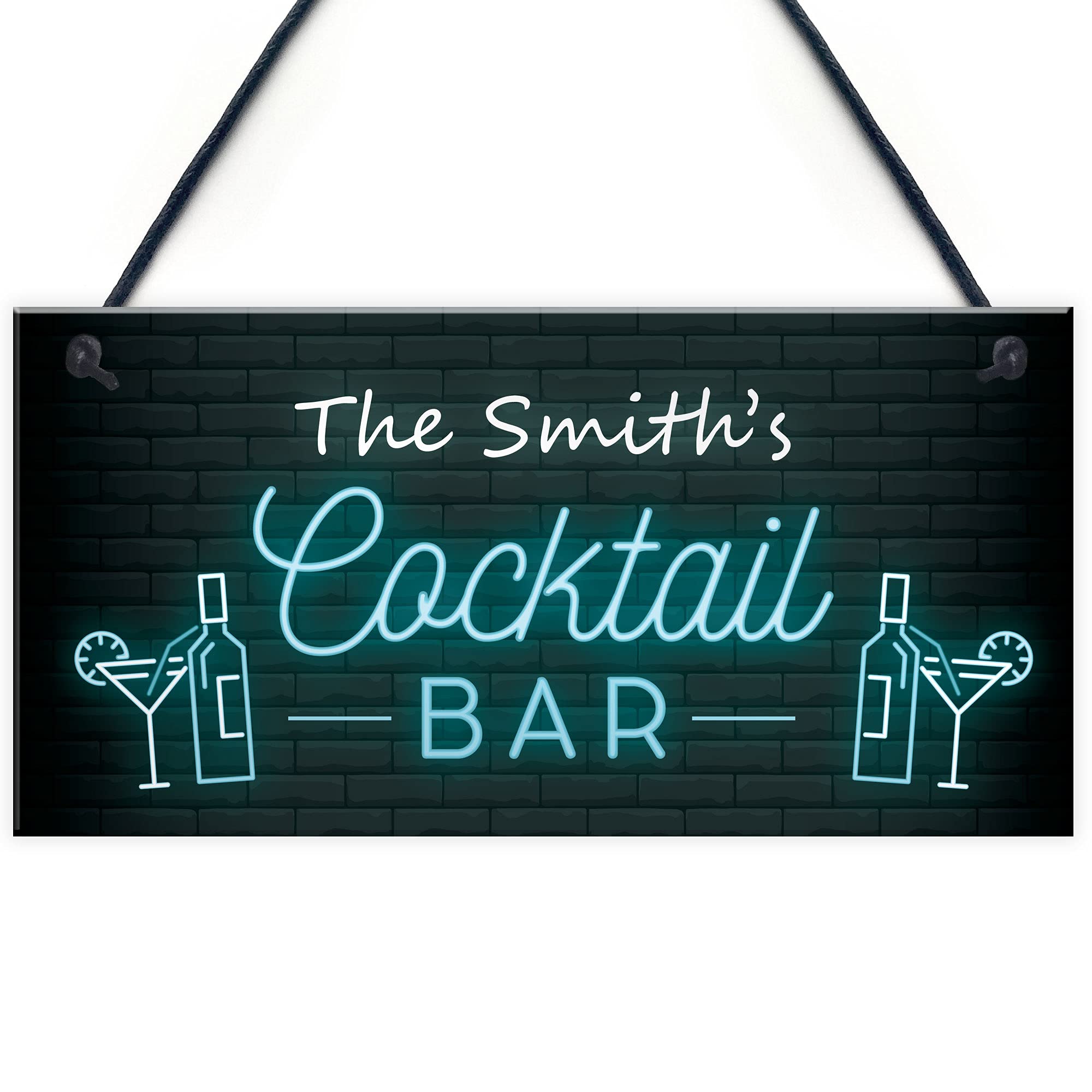 Red Ocean Personalised Cocktail Bar Neon Effect Hanging Decor Sign Novelty Home Bar Plaque
