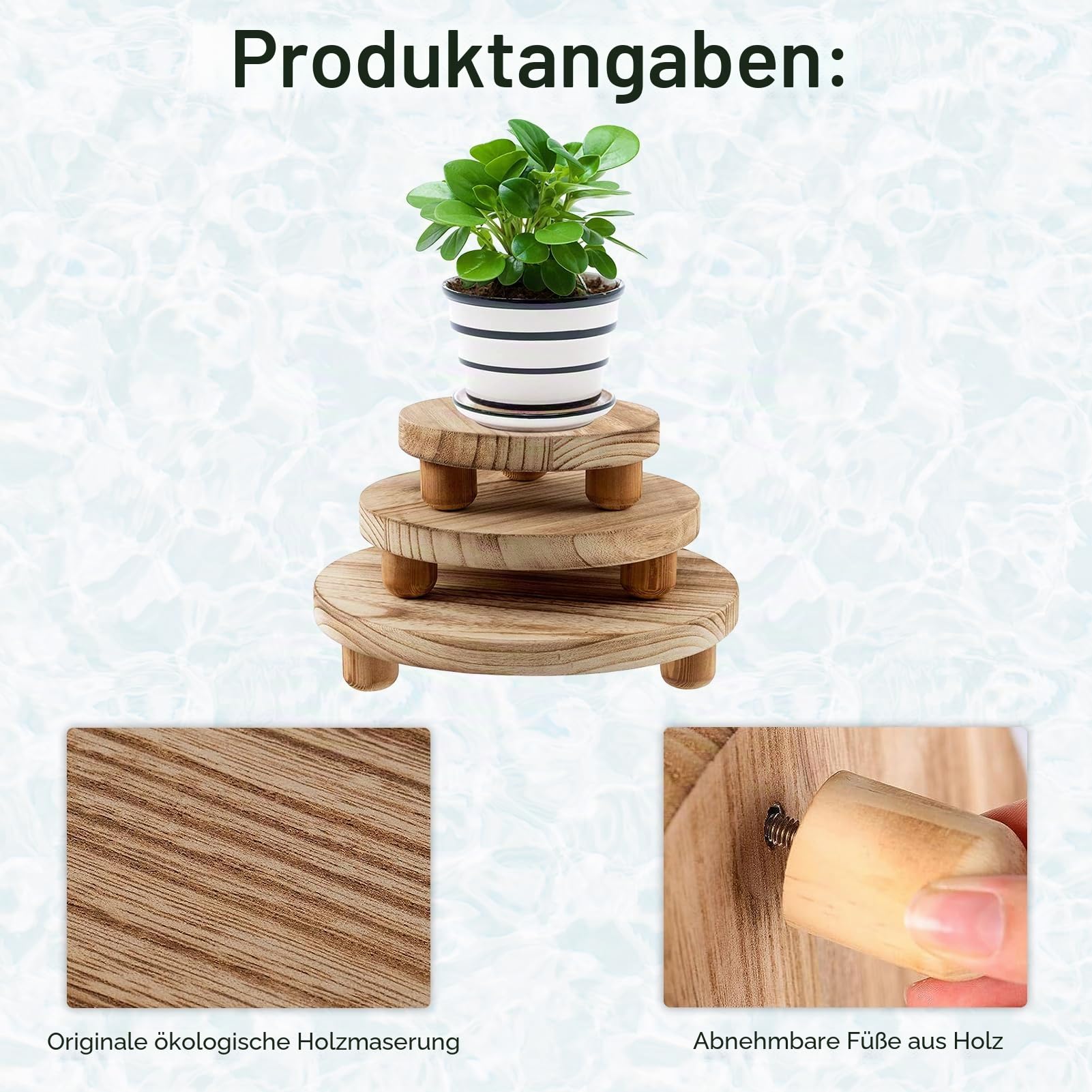 Tefola 6/8/10inch Pflanzenständer, 3 Stück Holz Pflanzenhocker, Holz Blumenhocker rund, Mini-Holzhocker, Sockelständer, Dekorativer kleiner Pflanzenständer für Innen Zuhause outdoor wetterfest
