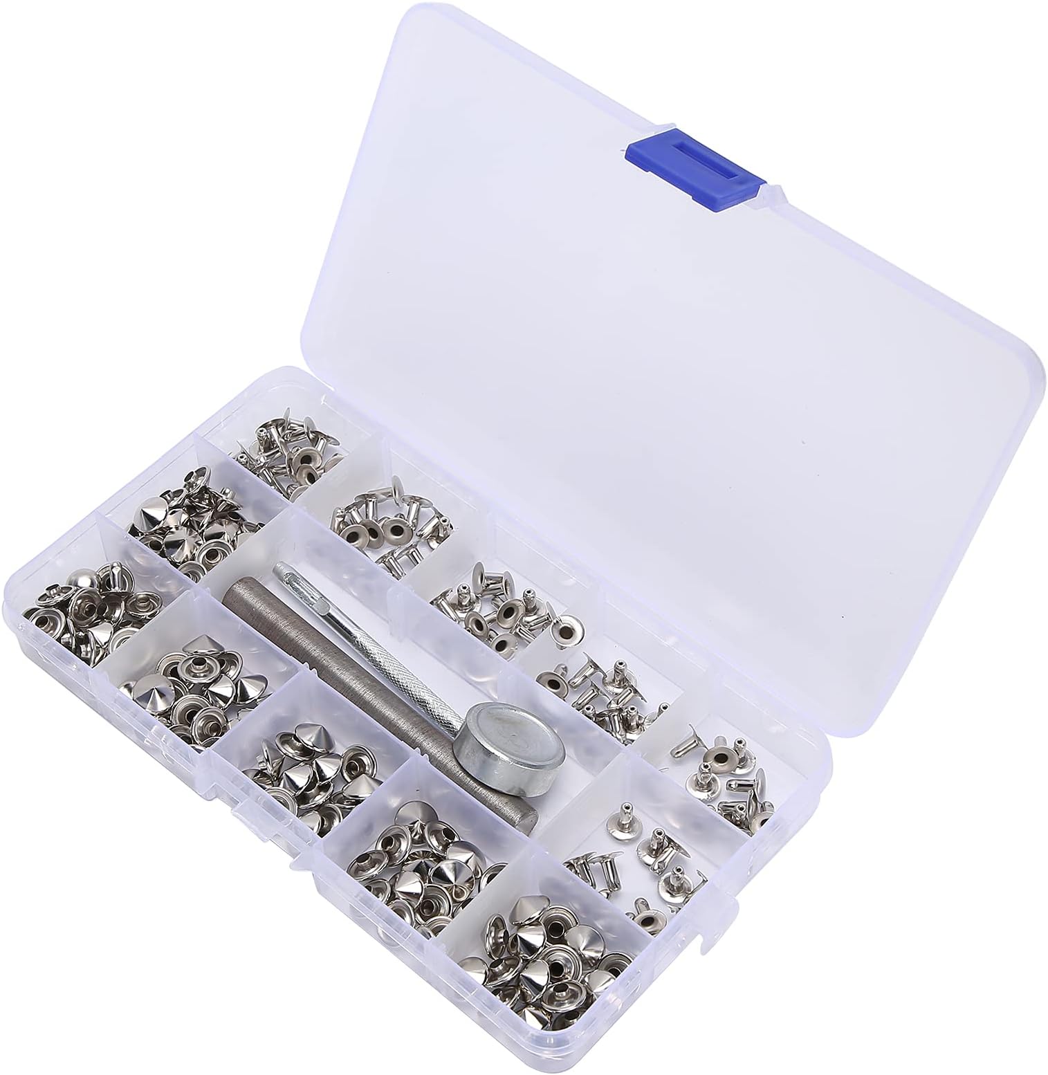 Double Cap Rivet, Rivet Installation Kit Pointed Rivets Round Pointed with Punch Installation Tool for Clothing Decoration for Leather Crafts