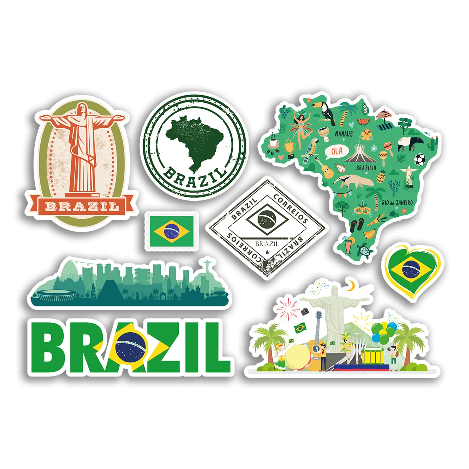 Dv Design Multi A5 Sticker Sheet Brazil Vinyl Stickers - Rio Map Country Landmarks Brazilian Holiday Flag Travel #78477