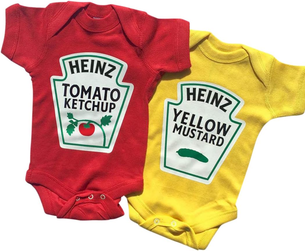 Heinz Licensed Twins Baby Clothes, Ketchup and Mustard Matching Twin Set, Premium Quality Twins Bodysuits