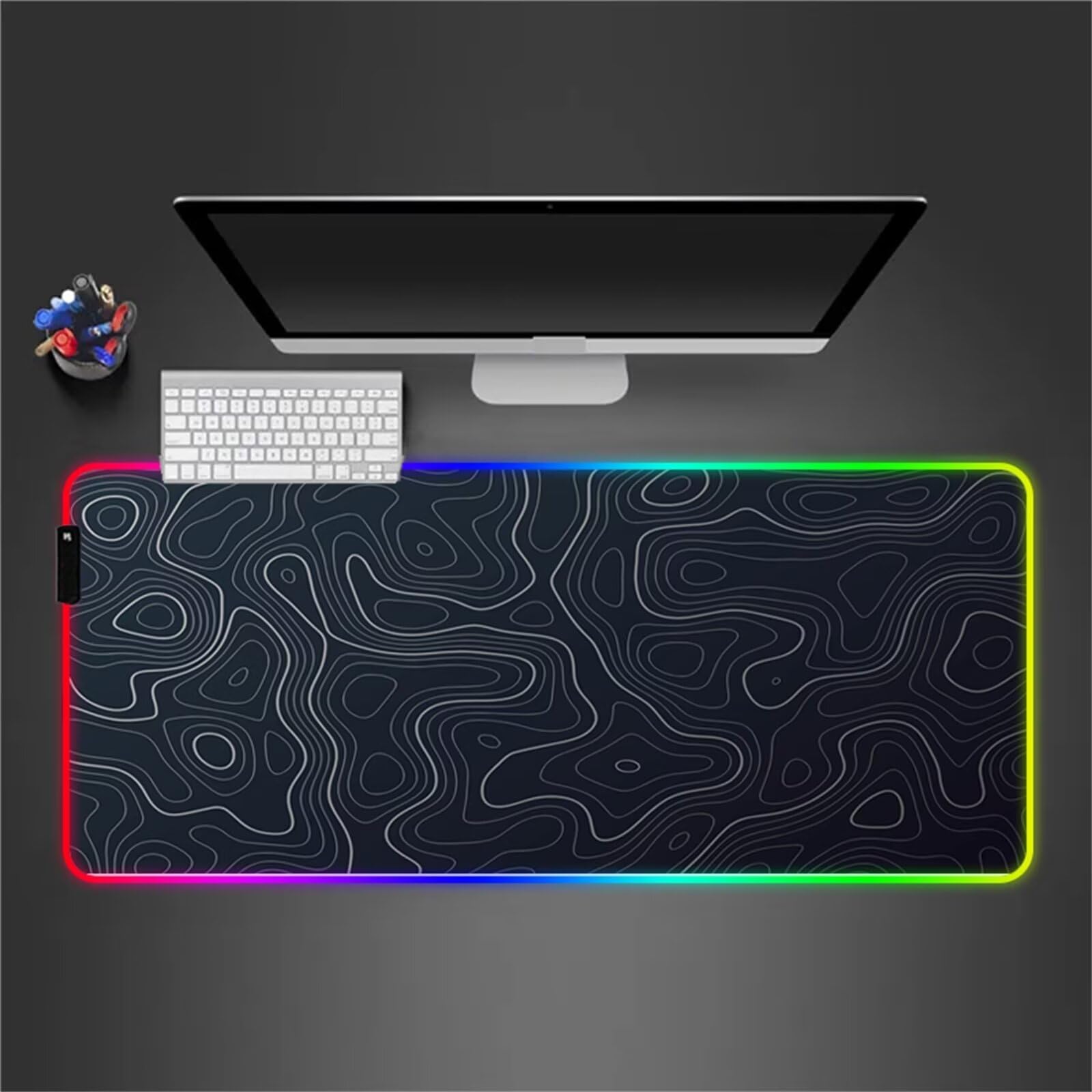 Topografía RGB Alfombrilla de ratón para Juegos 900x400x4mm Alfombrilla Ratón Grande Alfombrilla de Escritorio LED con Base de Goma Antideslizante para Gamers PC y Portátil