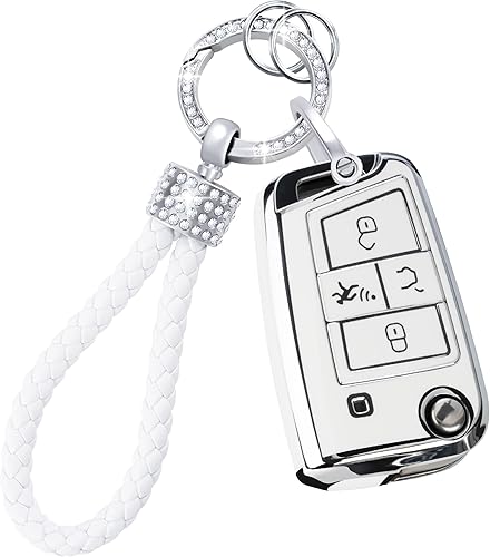 Funda para llavero VW Volkswagen con llavero de diamante, apta para llave inteligente Volkswagen Tiguan Golf Jetta Polo Atlas Skoda con llavero