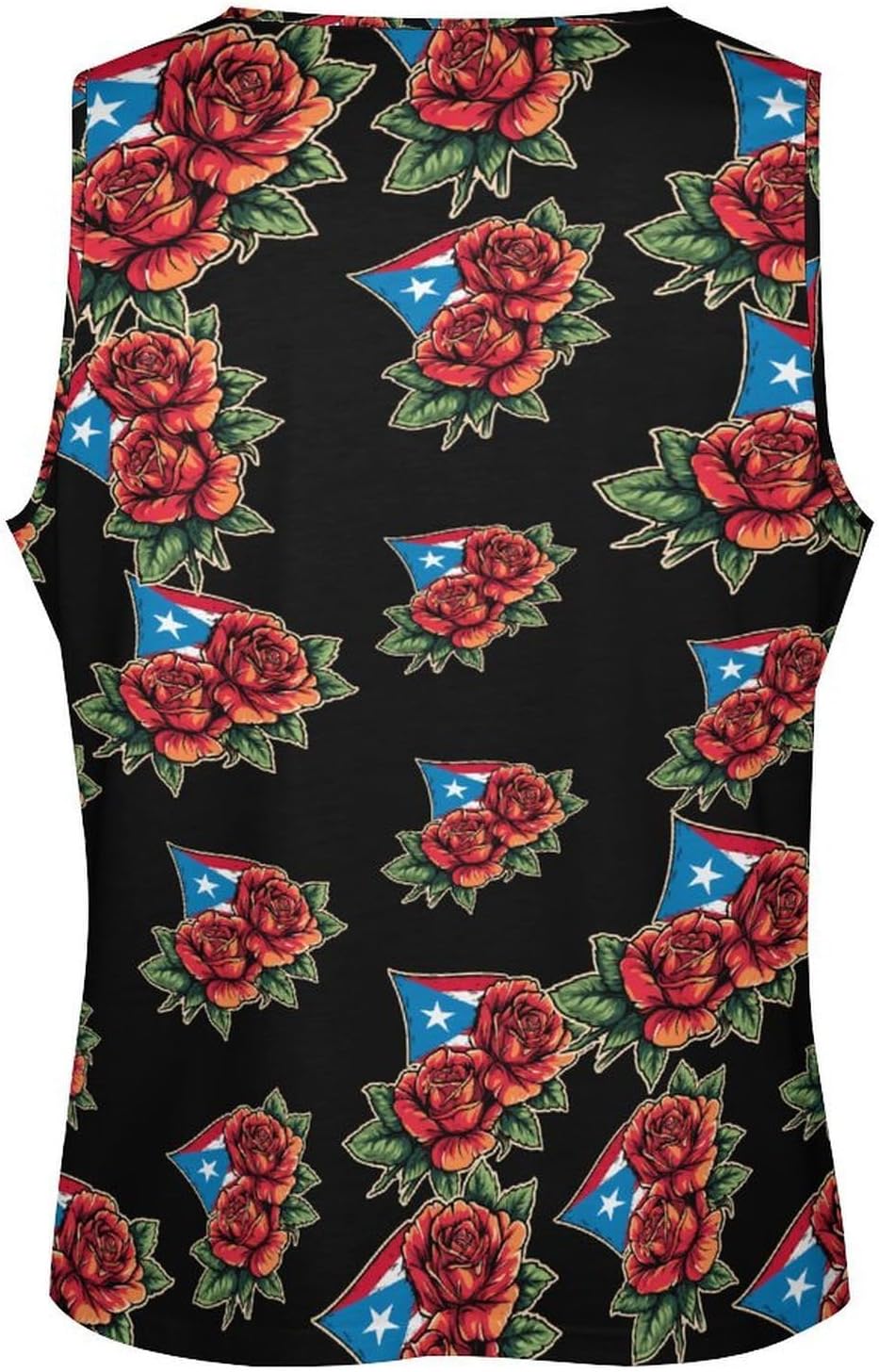 Puerto Flag Rose Men's Tank Tops Sleeveless Muscle Shirts for Men Lightweight Vest Crew Neck T-Shirts