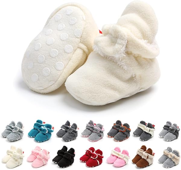 EDOTON Unisex Newborn Winter Boots Warm Stripe Bootie Non-Slip Sole Soft Stay On Ajustable Bootie Sock - 1