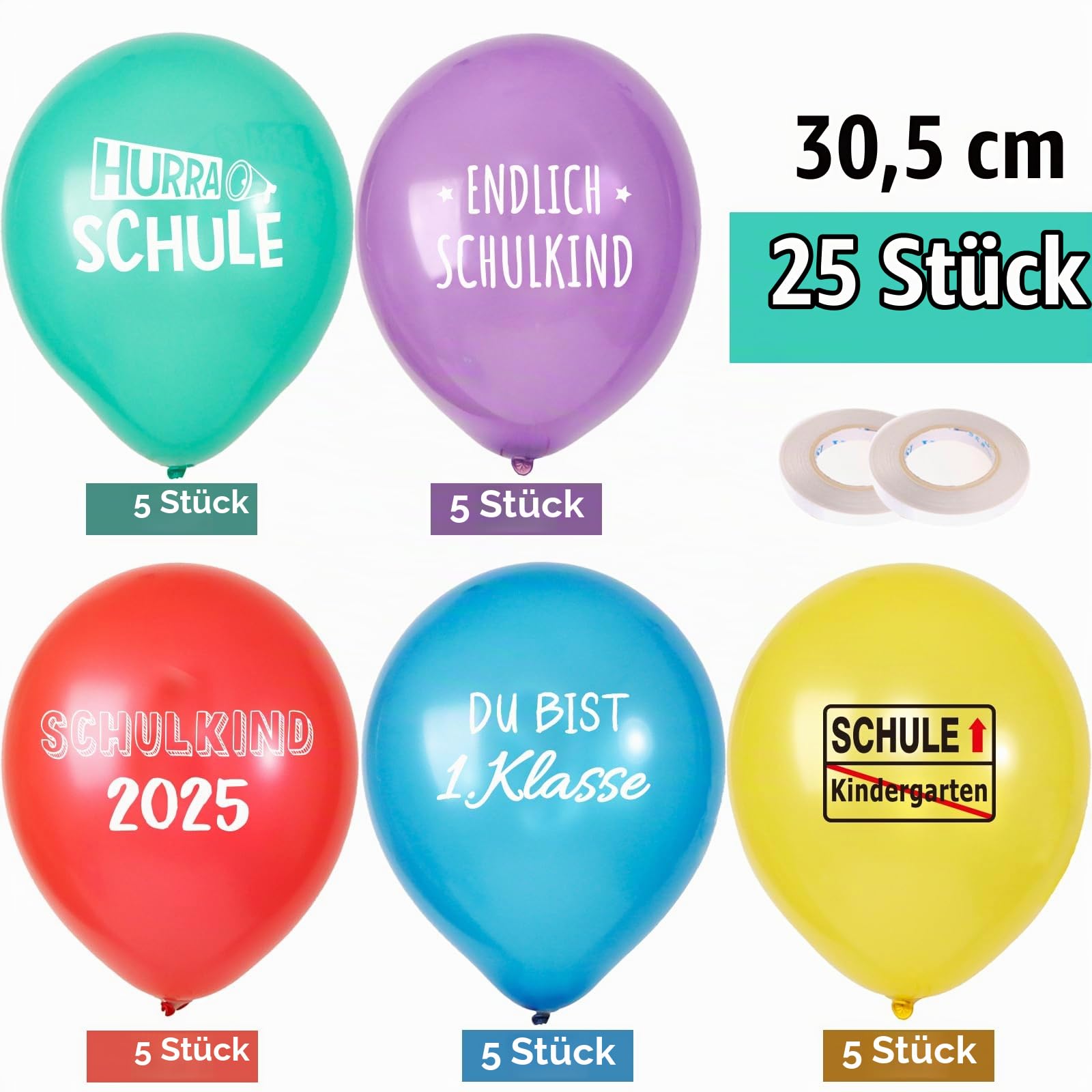 28-teiliges Einschulungs-Luftballon-Set – Blau, Metallisch, Macaron, Glitzer & Mattweiß, Mit Konfetti, Perfekt Für Schulstart-Deko 2025, Für Jungen & Mädchen