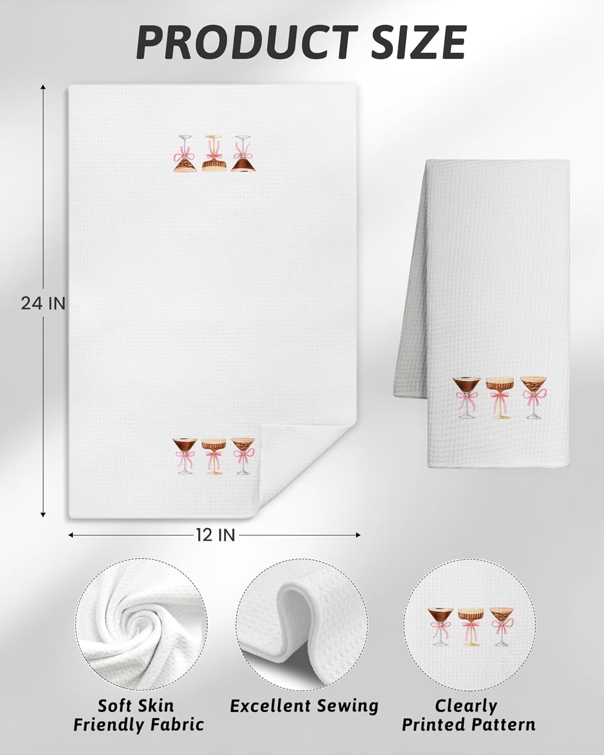 Coquette Pink Bow Espresso Martini Gifts Kitchen Towels, Espresso Martini Gifts Bar Dish Tea Towels for Kitchen Decor, Gifts for Cocktail Lovers Decorative Hand Towels, 16x24 Inch - Image 2