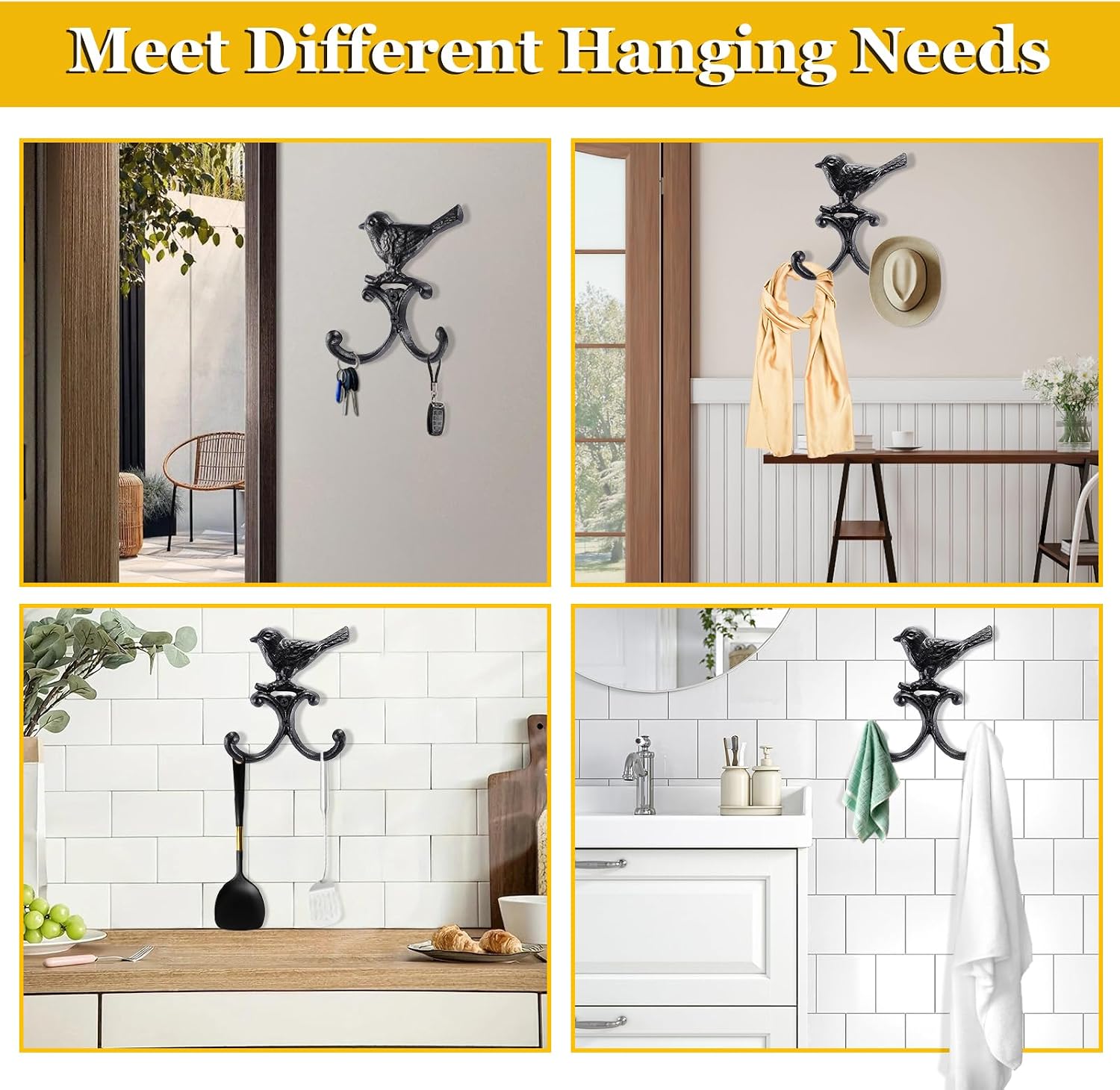 OwnMy Cast Iron Bird Hooks for Wall Bird Hook Decorative Bird Towel Hook