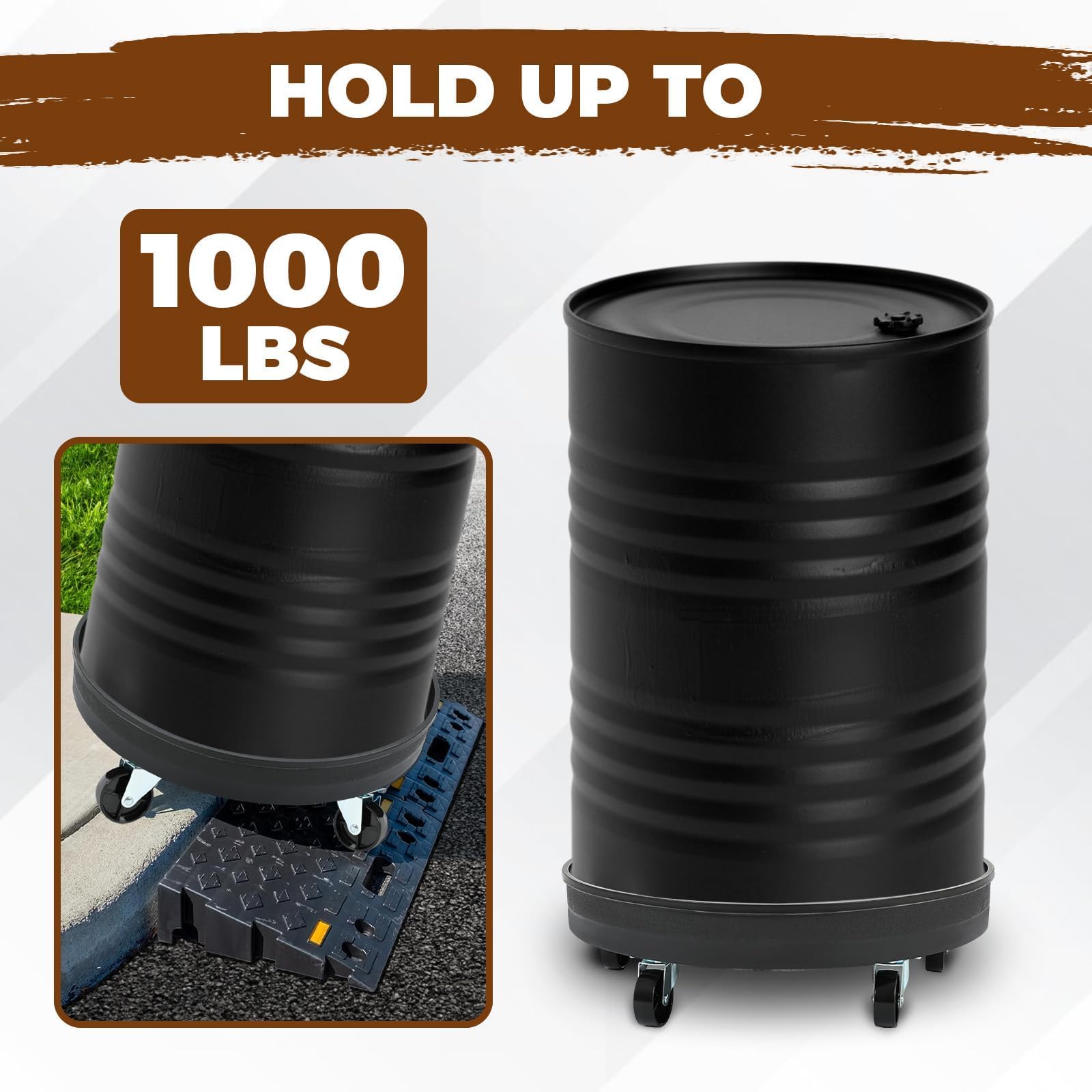 HECASA Carro de tambor universal para contenedor redondo de 55 galones, carrito de tambor de plástico resistente de 500 libras, carrito de barril de agua, con 5 ruedas giratorias para transporte,