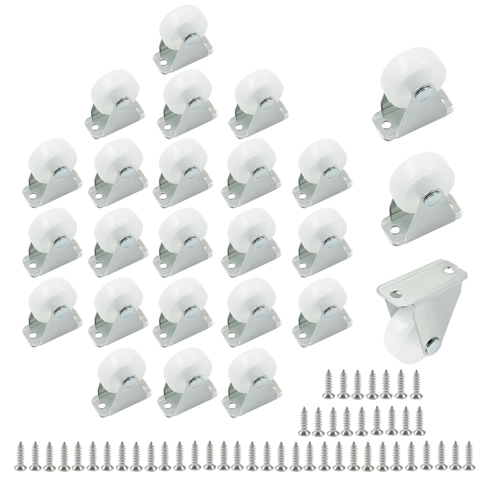 Suiwotin 24pcs 1.25 Inch Caster Wheels, Heavy Duty Fixed Non Swivel Caster Wheels, White Hard Plastic Hidden Wheels for Furniture, Small Appliance