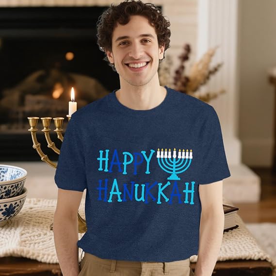 Hanukkah Shirts Men Hanukkah Menorah T-Shirt Jewish Chanukah Tee Tops