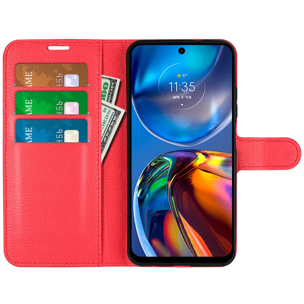 AMWEI Leather Folio Cover per Motorola Moto E32, Custodia in Pelle PU Magnetica Libro Flip Portafoglio con [Funzione Stand]. Nero