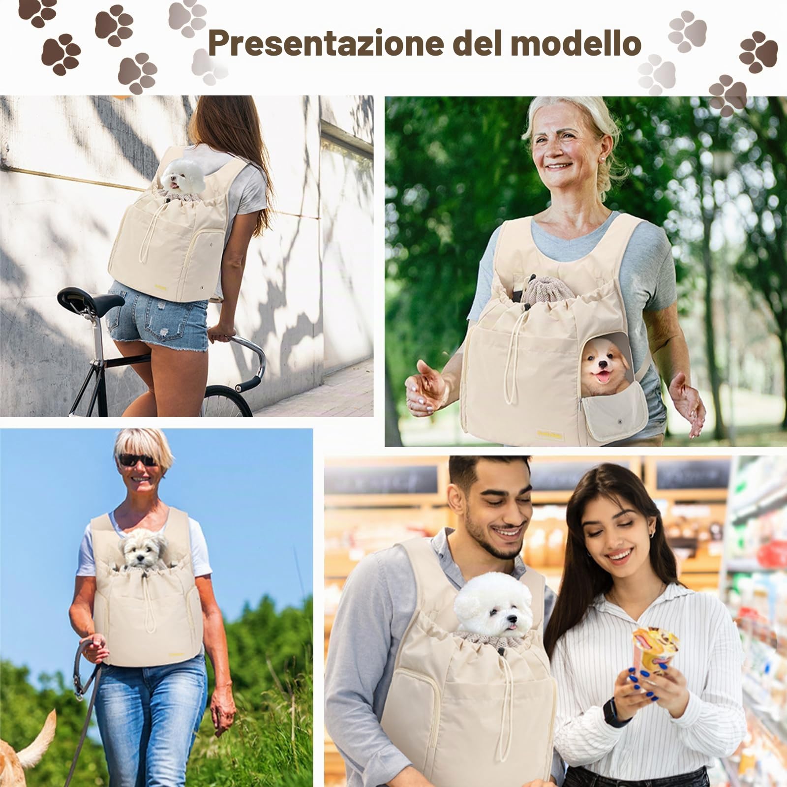 Galatée Zaino anteriore per cani, regolabile, per escursionismo, campeggio, viaggi, bianco sporco