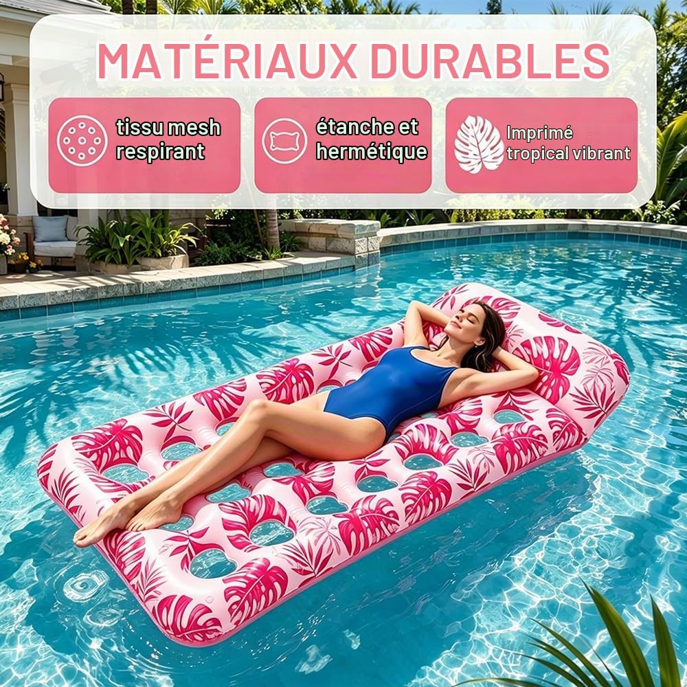 2 Pièces Matelas Gonflable Piscine pour Adultes, Tanning Pool Flotteur, Transat de Piscine pour Bain de Soleil pour Plage, Lac