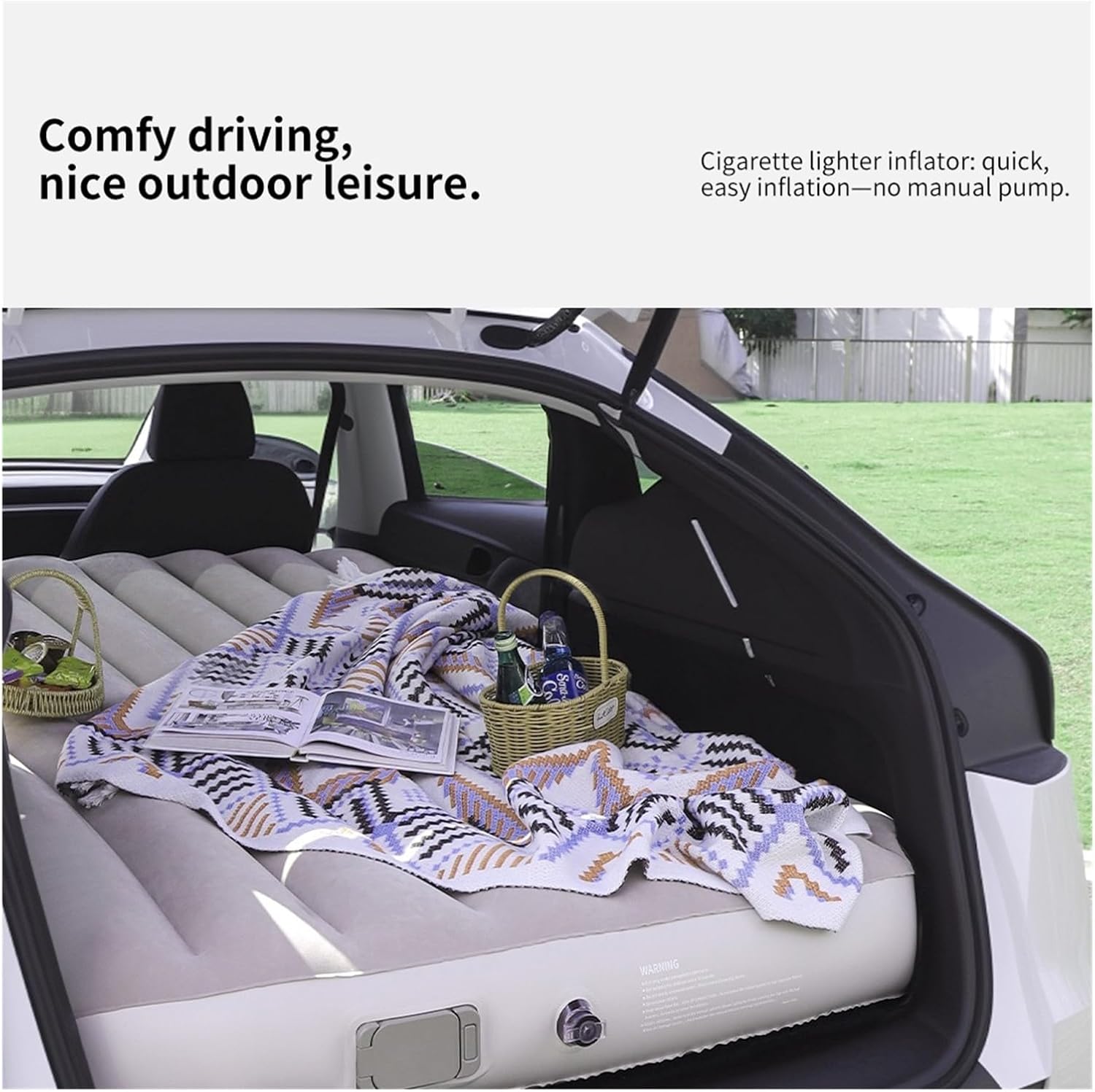 Car Air Bed Fit for Tesla Model Y Juniper 2021-2025 Automobile Air Mattress Self-Inflating Travel Sleeping Bed for Car Inflatable Universal(ADD headrest Black)