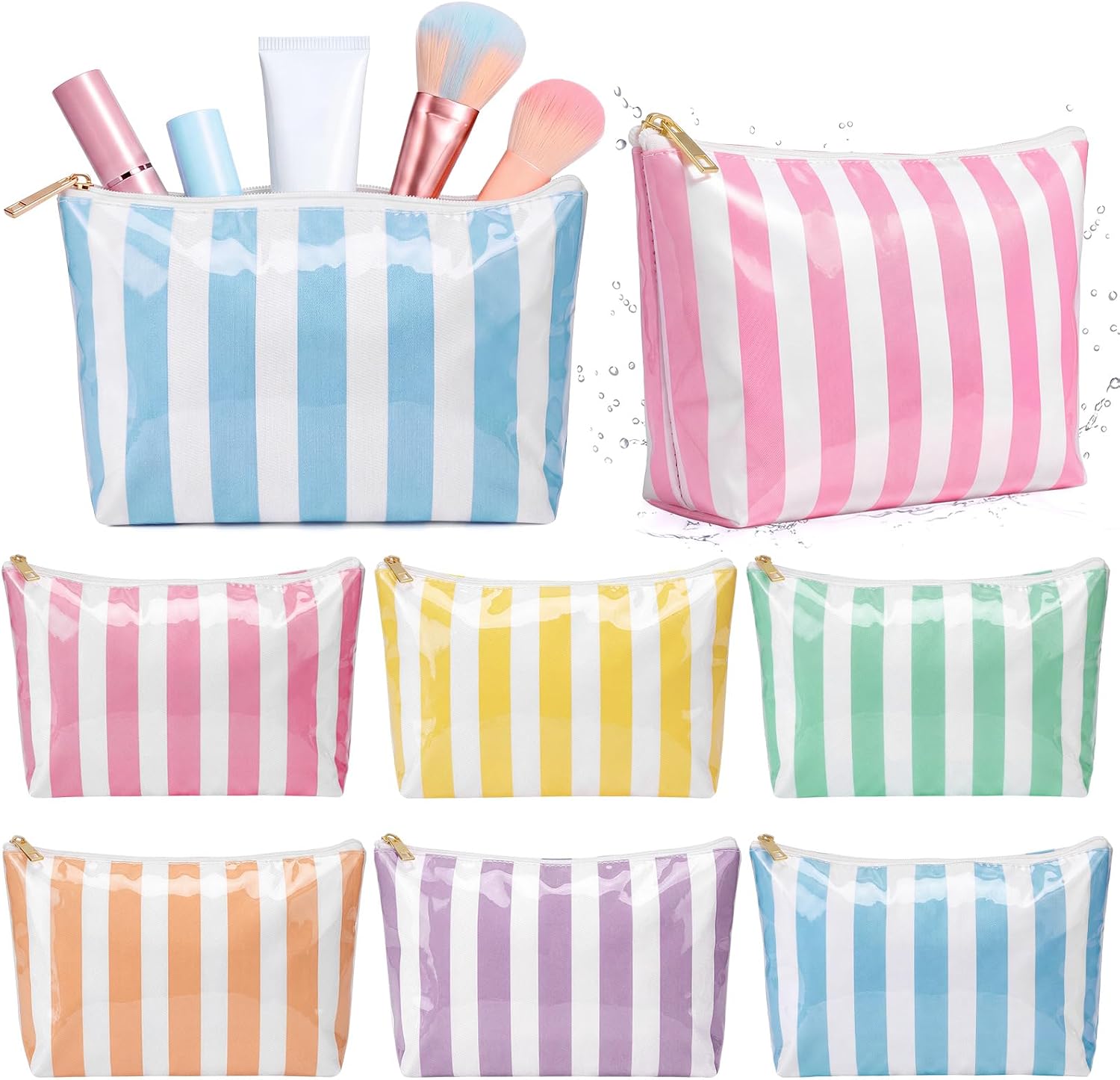 Tallew 6 Pcs Waterproof Striped Makeup Bag Pastel Cosmetic Pouch for Women