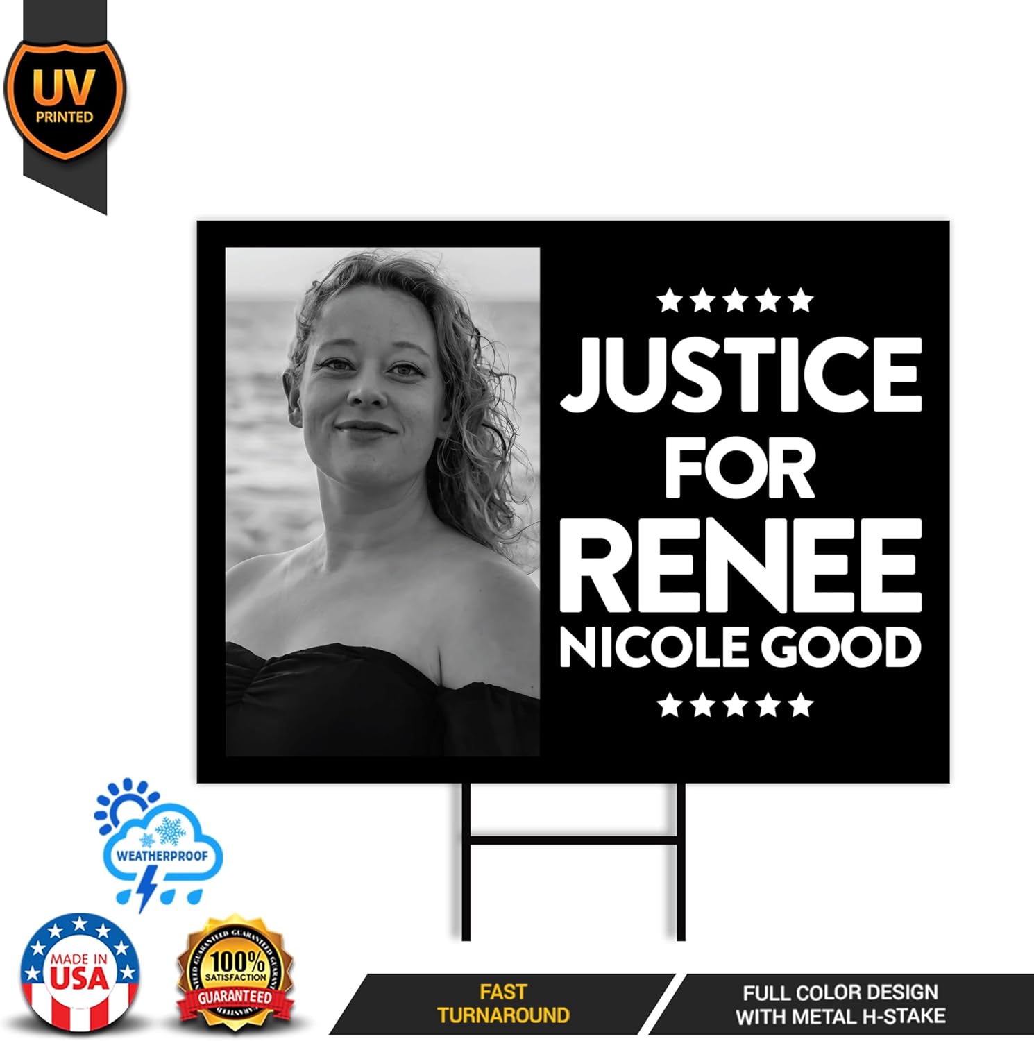 Justice For Renee Good Yard Sign, Abolish ICE Keep the Immigrants, Deport the Racists, Anti-Trump, Resist Fascism Sign with Metal H-Stake, VP26618 (Multicolor, 24" x 18", Double Sided)
