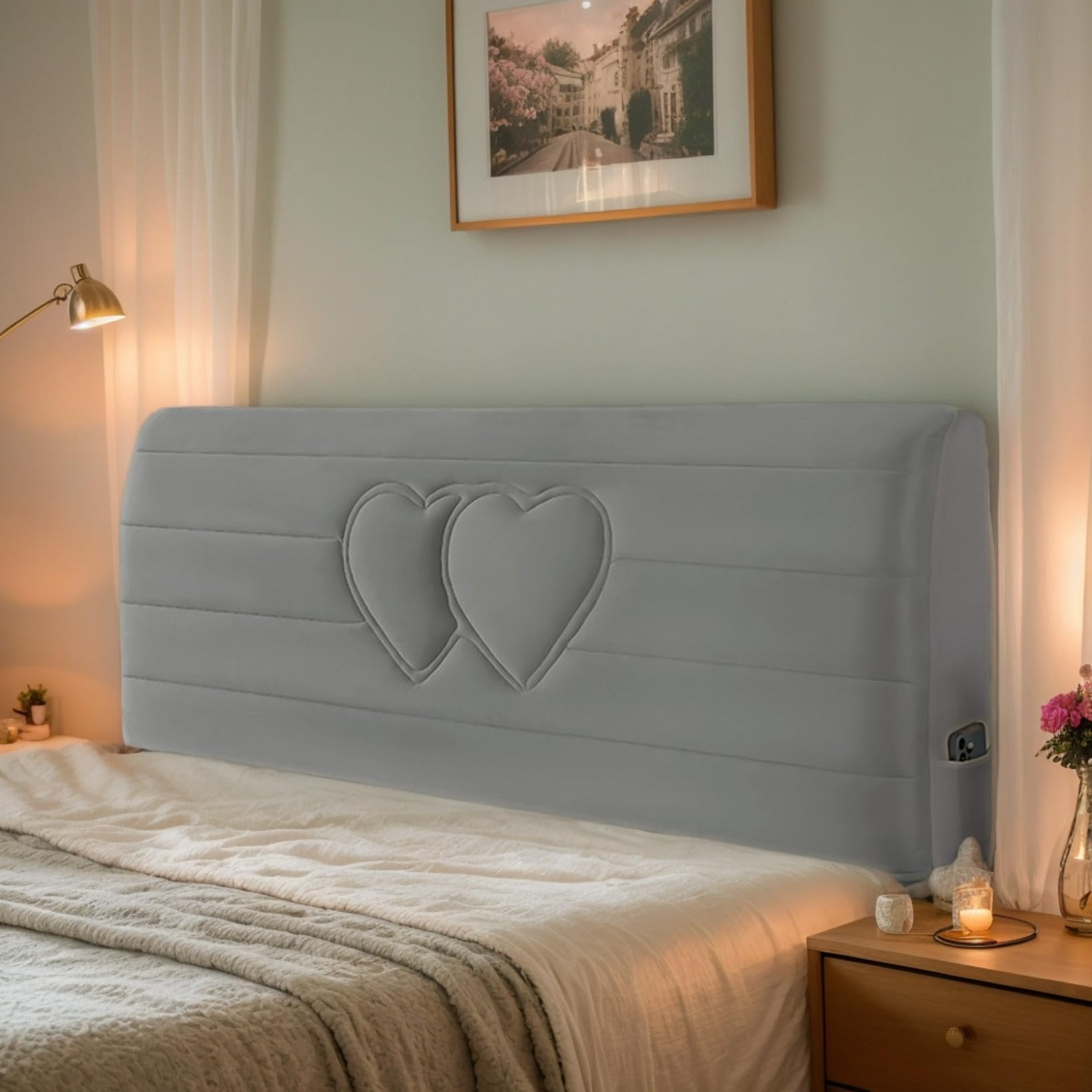 RICPYOIU Protective Headboard Slipcover Stretchable Dustproof for Beds Beige Velvet Filling Size Single Double King Queen Headboards for Beds Bedroom Decoration,Gray 2,200cm