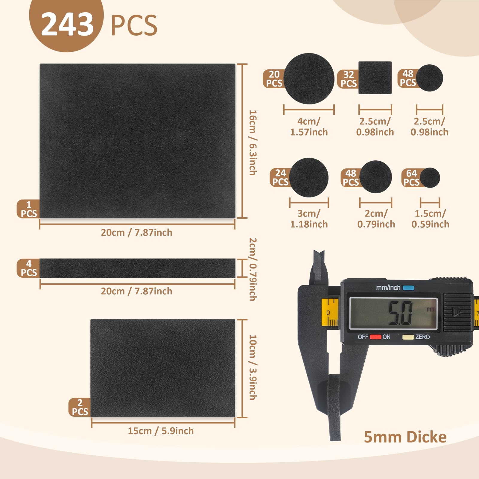 Moinkerin 111 Piezas Almohadillas De Fieltro Para Patas De Sillas – 5mm Grosor, Adhesivas, Antiarañazos Y Reductoras De Ruido | Varias Formas Y Tamaños