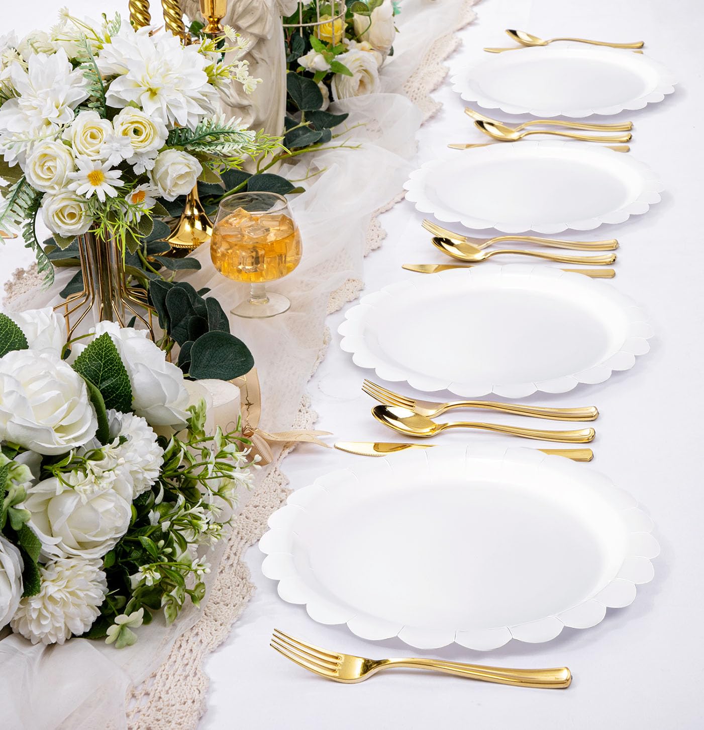 Anniversaire Blanc Lot De 50 Assiettes En Carton Blanches Et Dorées, 18