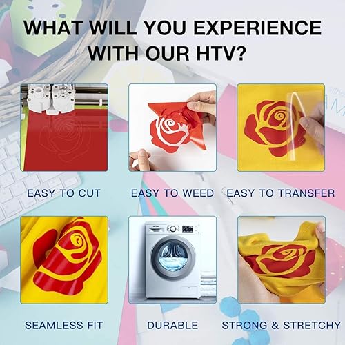 Miniatura 35 de HTVRONT - Rollo de vinilo termotransferible, 12 in x 8 ft, para diseños en camisetas, fácil de cortar y despegar, para planchar y máquinas Cricut