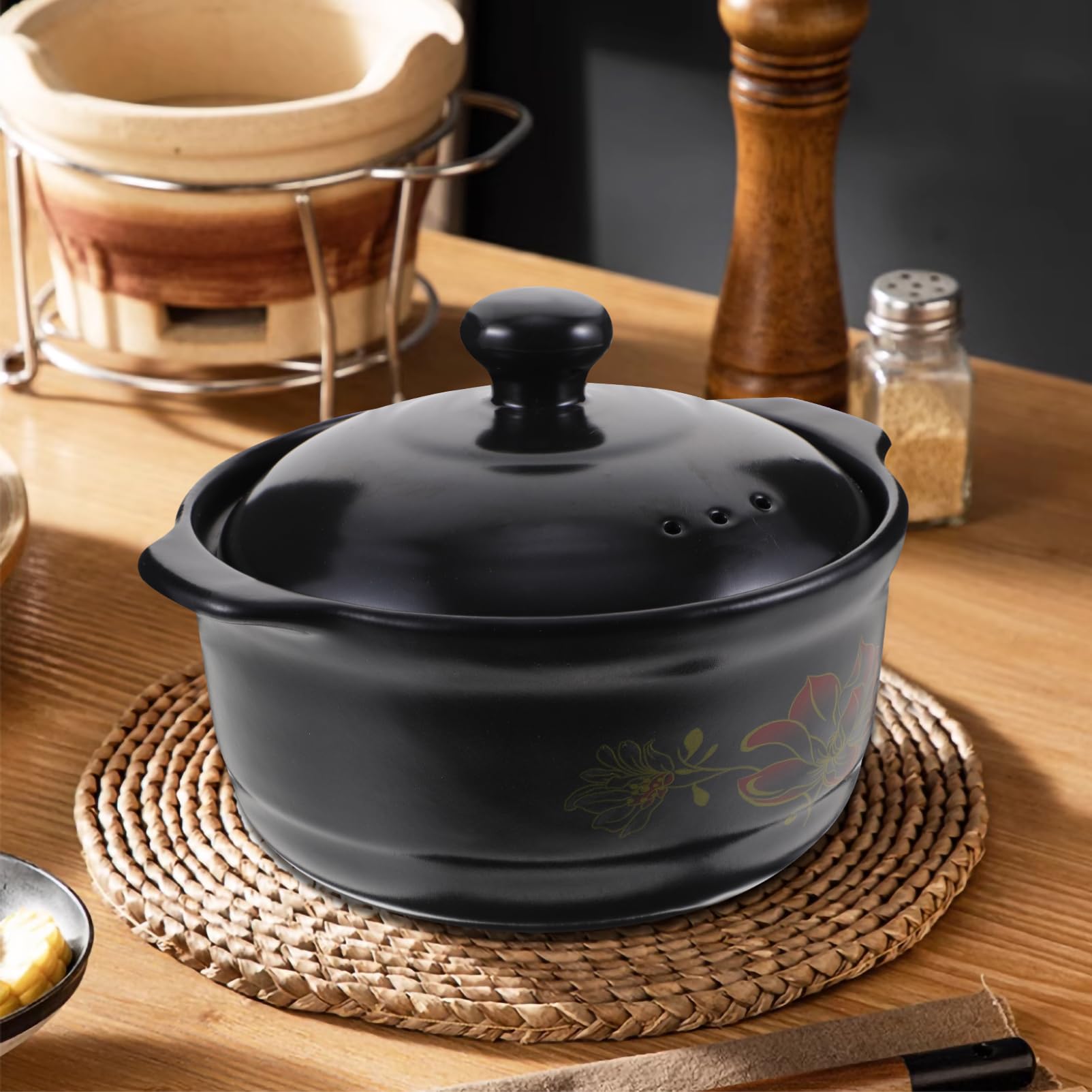 Casseruola in Ceramica Nera per Stufato, Uso Cucina, 2-3 Persone