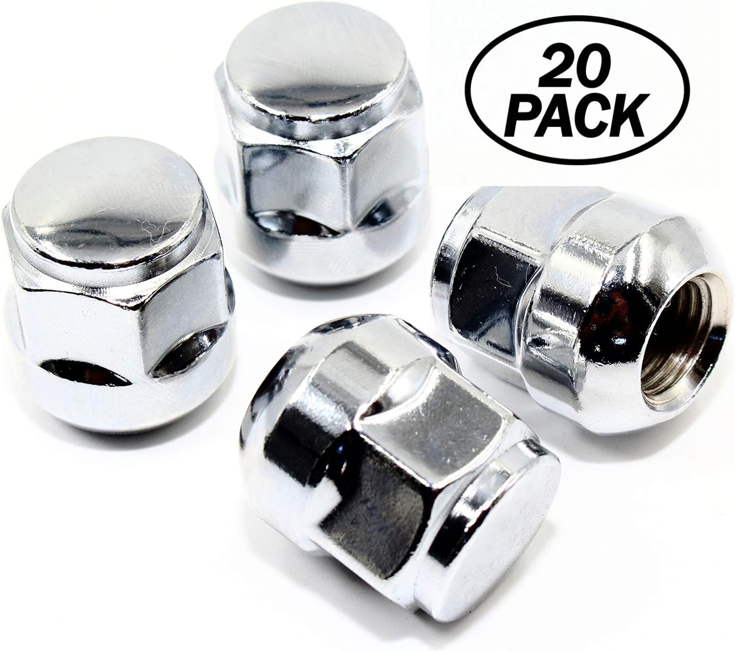 Set of 20 Veritek 14x1.5mm 1.12 Inch 28.4mm Overall Length 22mm 7/8 Hex Radius Ball Seat Chrome OEM Factory Style Lug Nuts for Honda Acura
