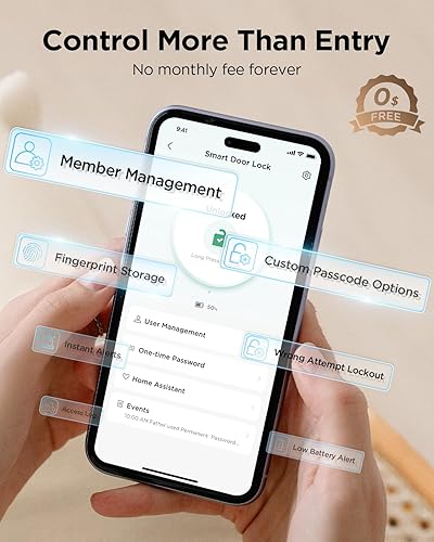 Miniatura 3 de TCL Wi-Fi Smart Lock D2 - Cerradura de puerta de entrada sin llave, timbre integrado, teclado de pantalla táctil, control remoto de aplicaciones