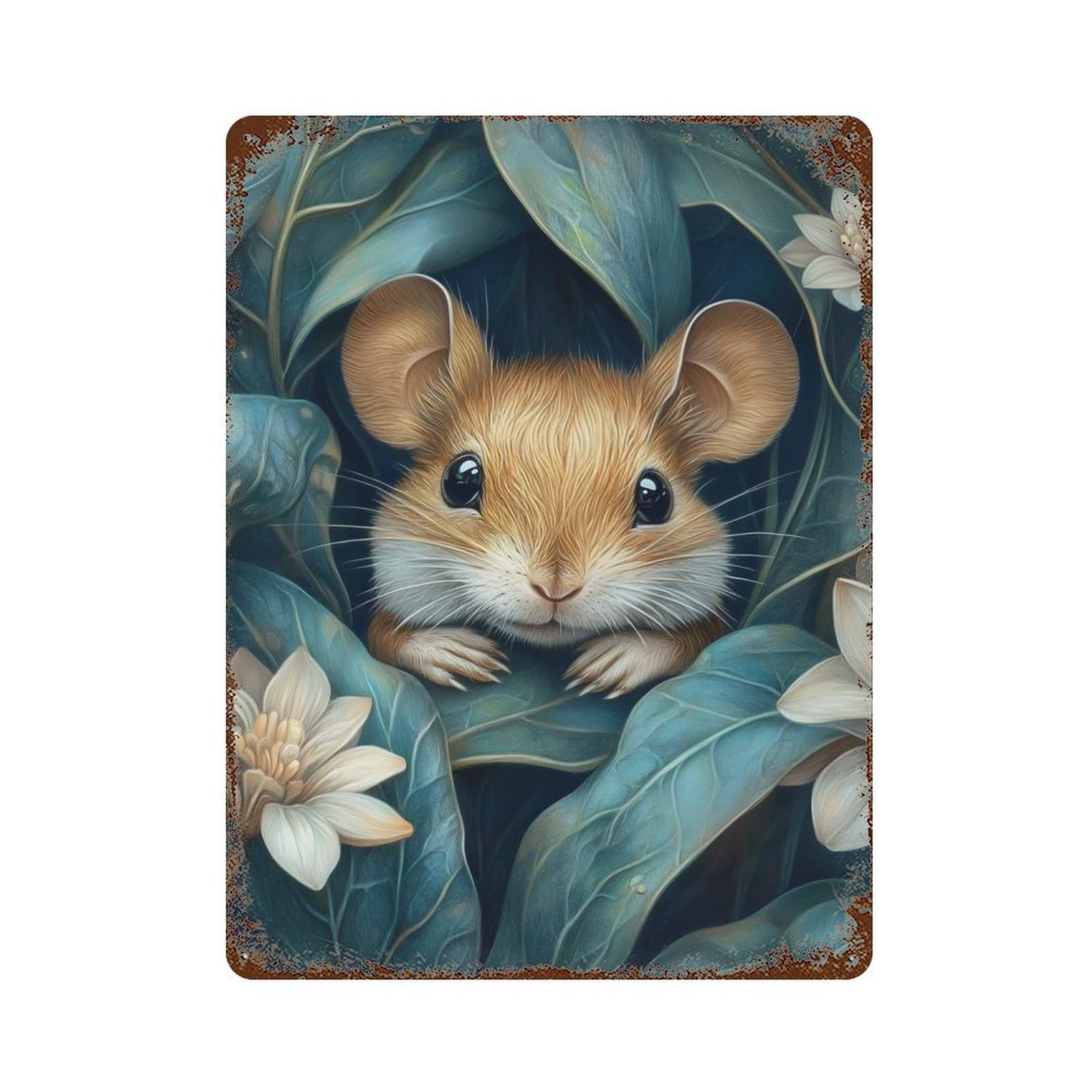 Vintage Rust Metal Sign Mouse In Foliage 15.7"x11.8", Novelty Wall Decor for Garage, Bar And Workshop Decor
