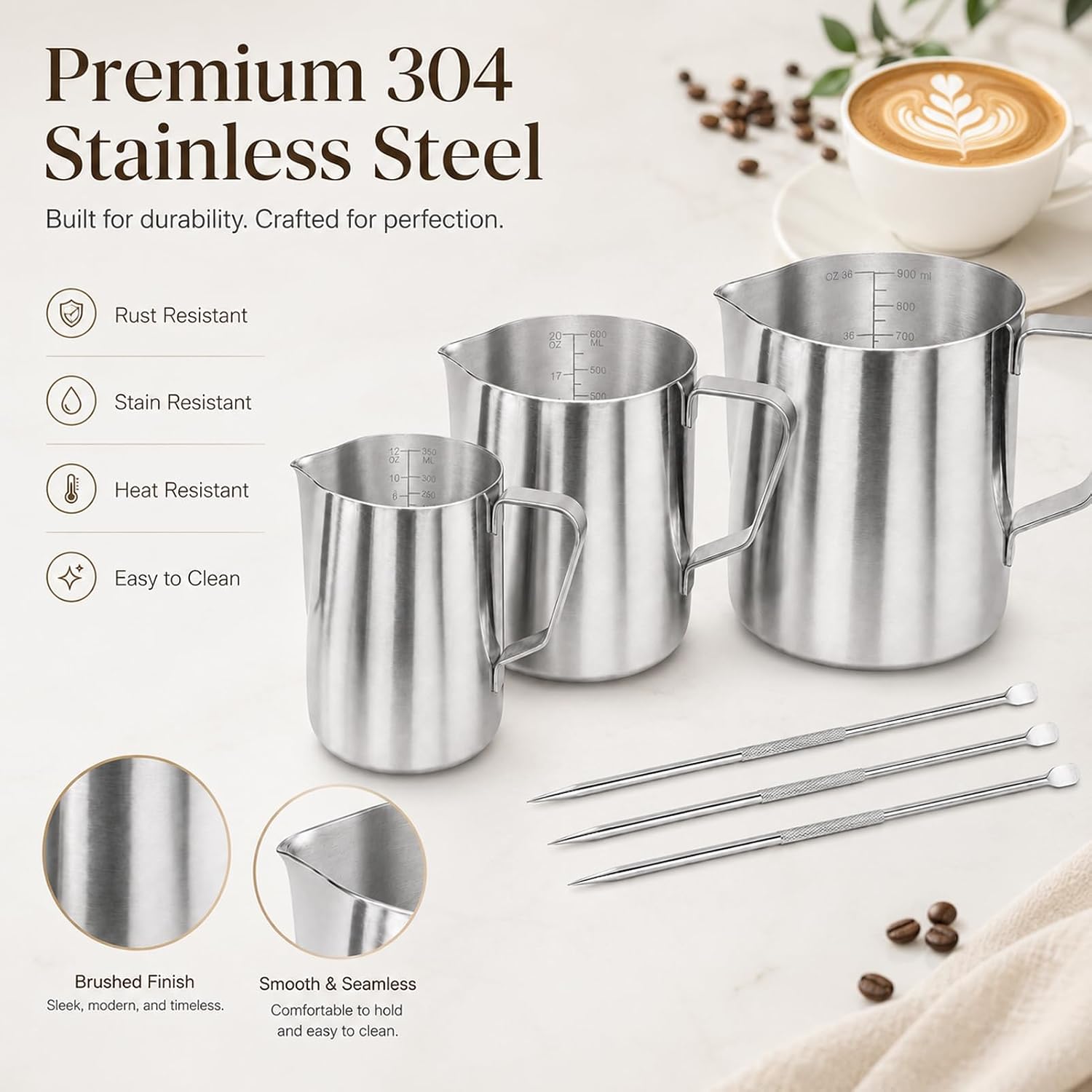 Milk Frothing Pitcher Espresso Accessories 12oz Mini 304 Stainless Steel