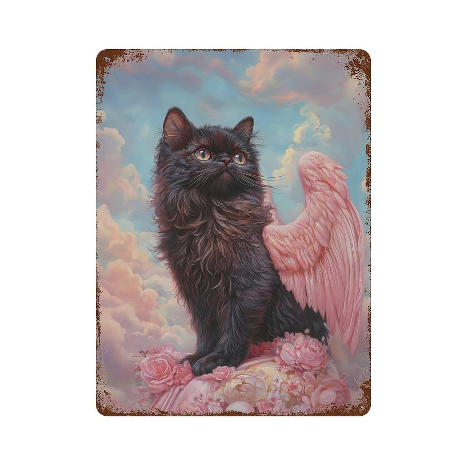 Persian Cat with Pink Wings Persian Cat Angel Retro Metal Sign 15.7"x11.8", Classic Wall Plaque for Garage, Pub Or Kitchen