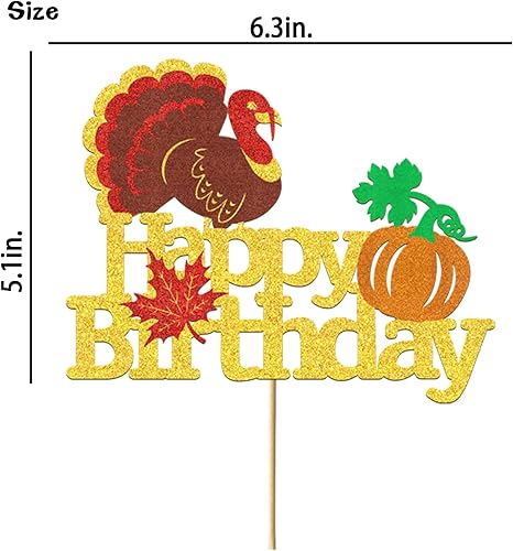 Miniatura 4 de Decoración de pastel de cumpleaños de Acción de Gracias, decoración de cumpleaños de pavo para niños y niñas, calabaza con purpurina, hojas de arce,