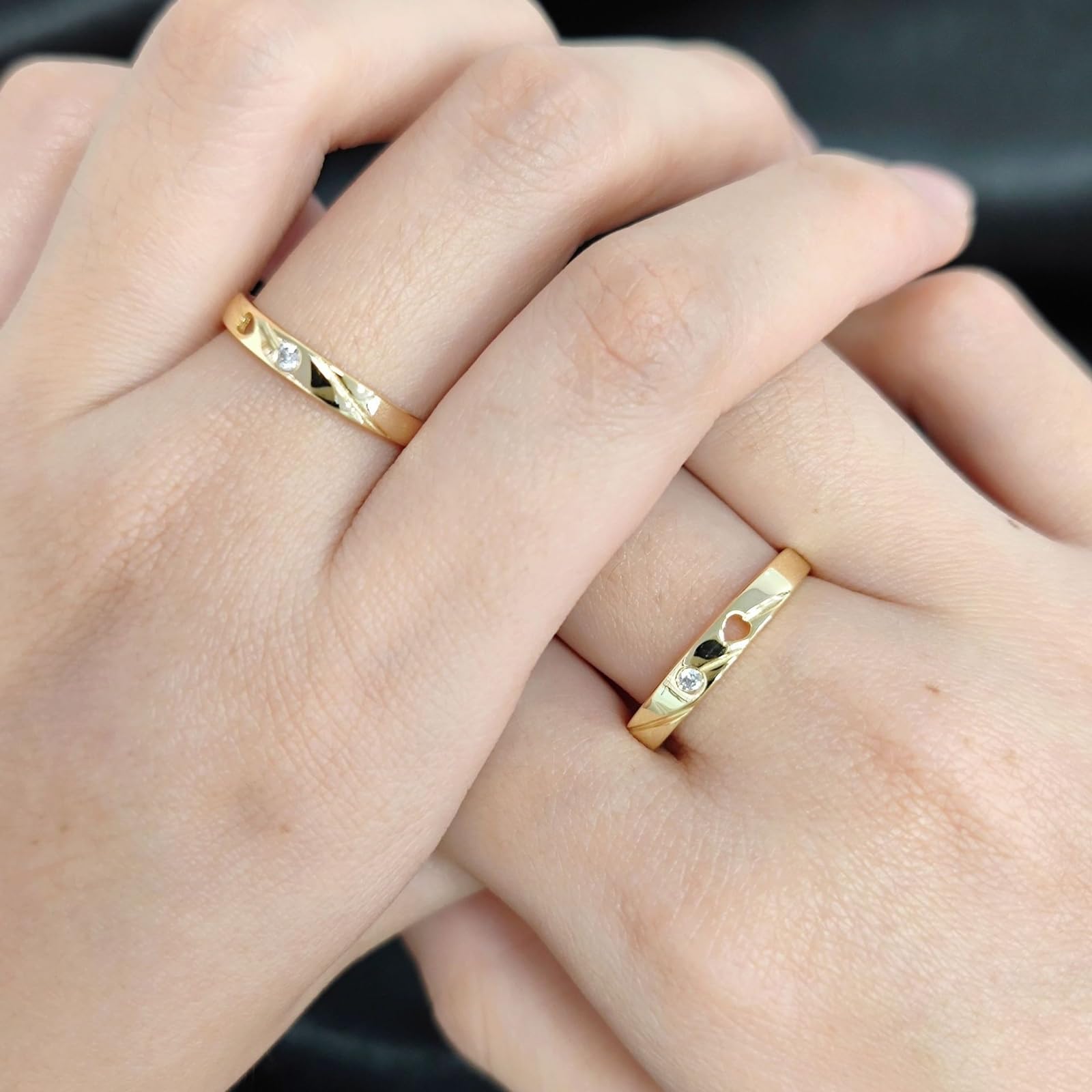 Anillos de oro amarillo de 9 K/14 K/18 K para mujer, oro, alianzas de pareja con corazón a juego y moissanita solitaria