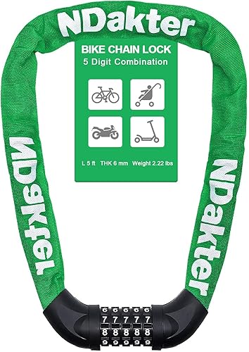 Miniatura 44 de NDakter Cerradura de cadena para bicicleta, combinación de 5 dígitos, resistente, antirrobo, cerradura de bicicleta de seguridad de Azul,Negro