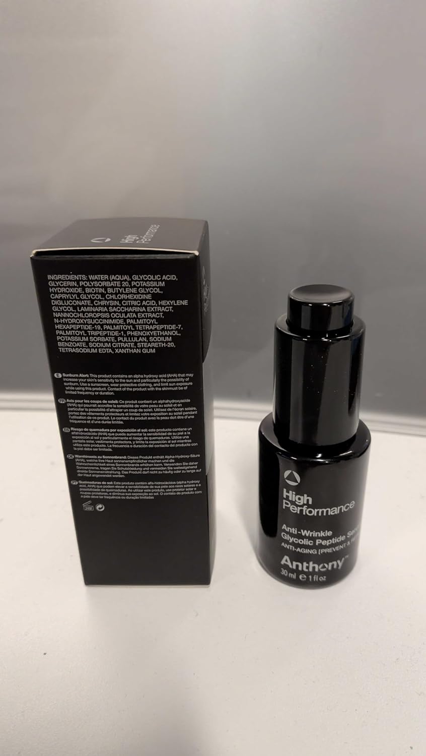 Anthony High Performance Anti-Wrinkle Glycolic Peptide Serum, Anti-Aging Lifting Moisturizer with Glycolic Acid, Peptides, Biotin, Pullulan and Algae Extract, Hydrates and Firms All Skin Types,1 Fl Oz
