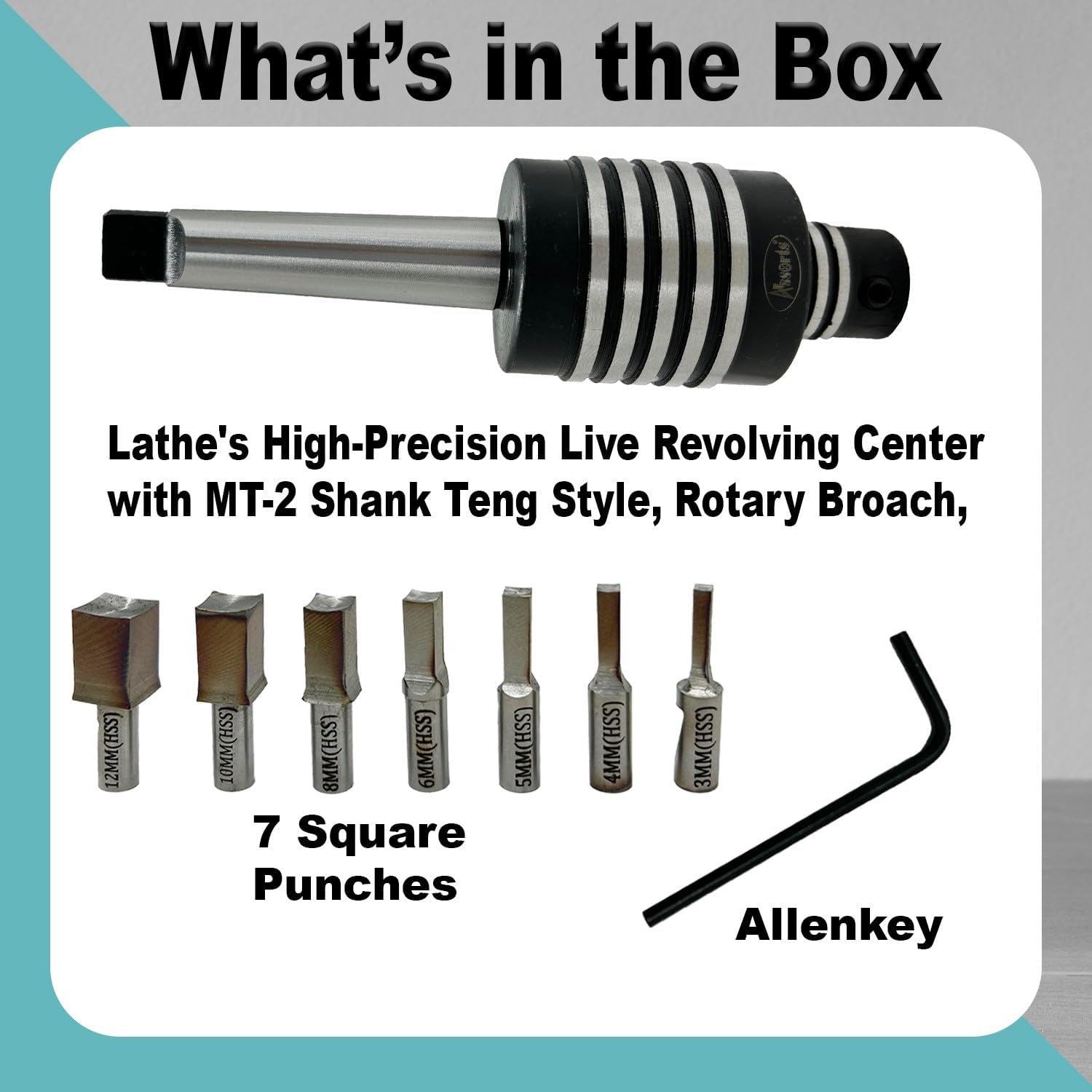 ASSORTS MT2 Teng Style Rotary Broach Tool Holder with 7-Piece Square Broach Set – Metric Sizes