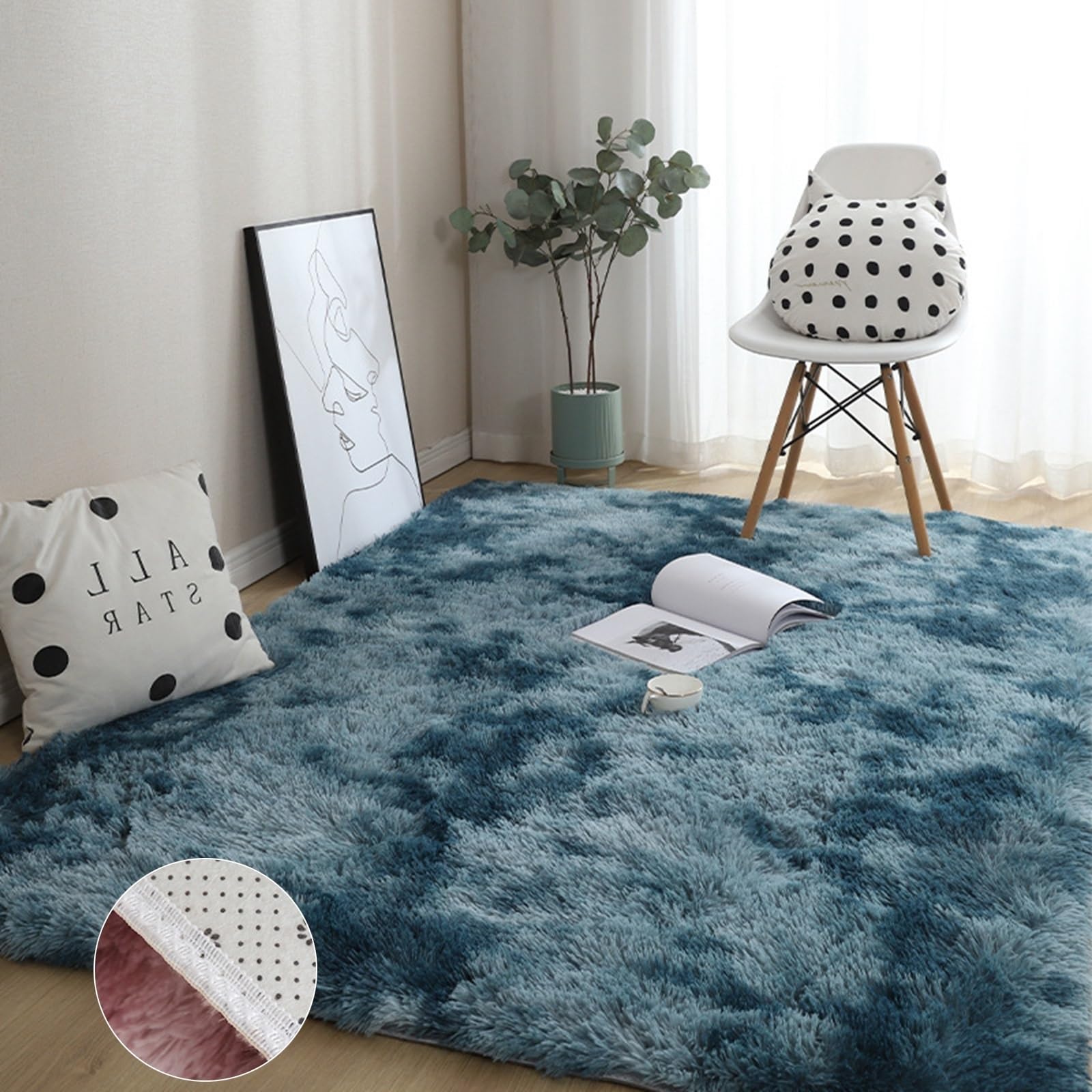 GOUSANG Soft Fluffy Area Rug 50 x 120 cm Non-Slip Carpet Kids Room Super Plush for Bedroom Sofa Floor Dining Room, Navy Blue