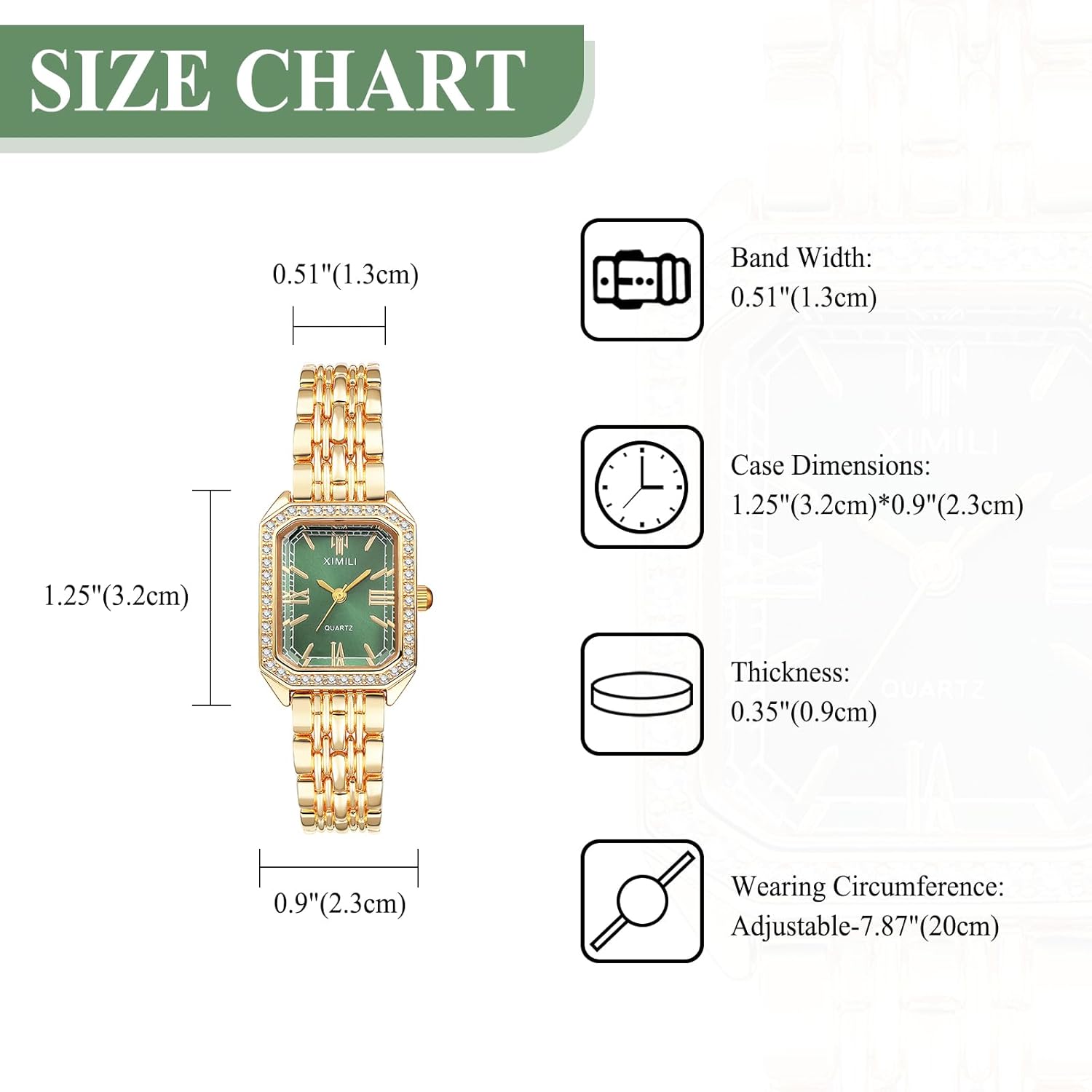 Lancardo Elegant Square Quartz Watch: Womens Bling Gold Tone Case Green Dial Removable Stainless Steel Strap Lady Business Casual Party Dress Wristwatch - Image 3