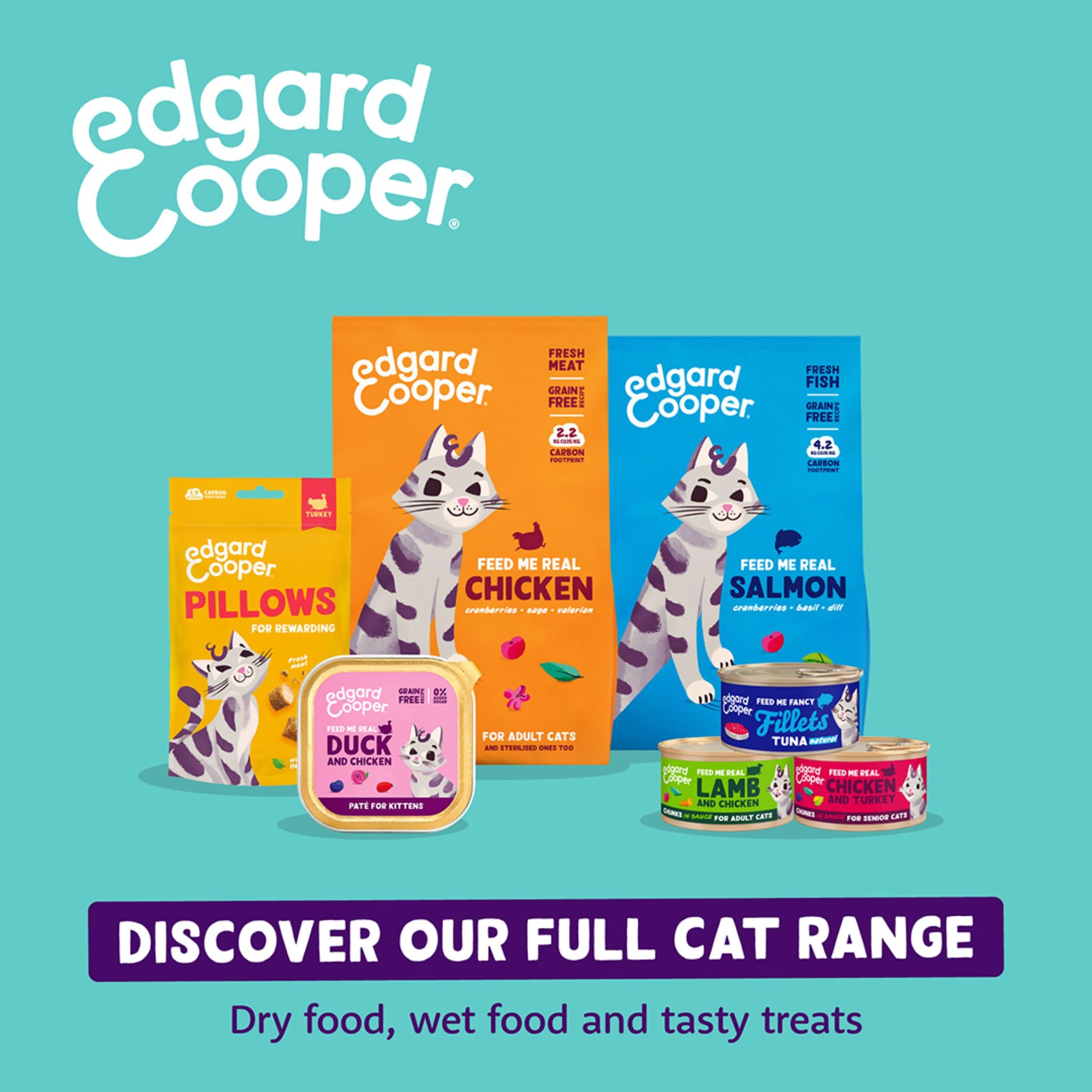 Edgard & Cooper premios Naturales para Gatos, bocaditos de Pollo (1x60g), con Carne Fresca, sin Cereales, Menos de 2kcal por Premio, Ingredientes Naturales y sin azúcares añadidos.