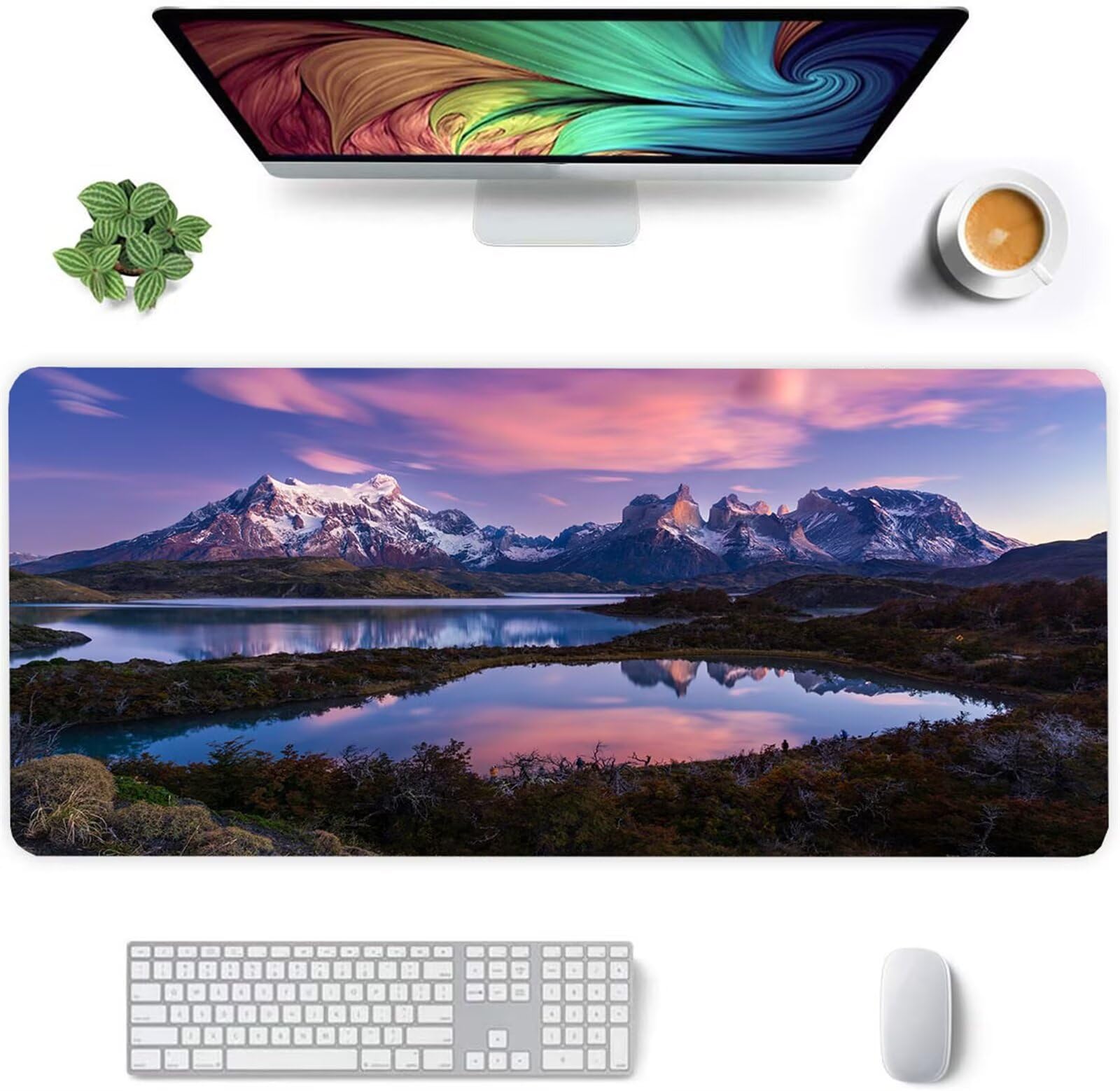 Alfombrilla Ratón XXL 1200x600x2mm Mouse Pad Grande Gaming,Alfombrilla Antideslizante,Tapete Escritorio con Bordes Cosidos,Alfombrilla Ratón para Jugadores, PC, Oficina, Lago de montaña Natural