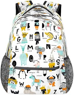 Mochilas para meninos e meninas cavalo lhama mochila para laptop, mochila escolar com vários bolsos, alfabeto animal com alça de ombro ajustável para viagens, caminhadas, acampamento, Multi, Medium