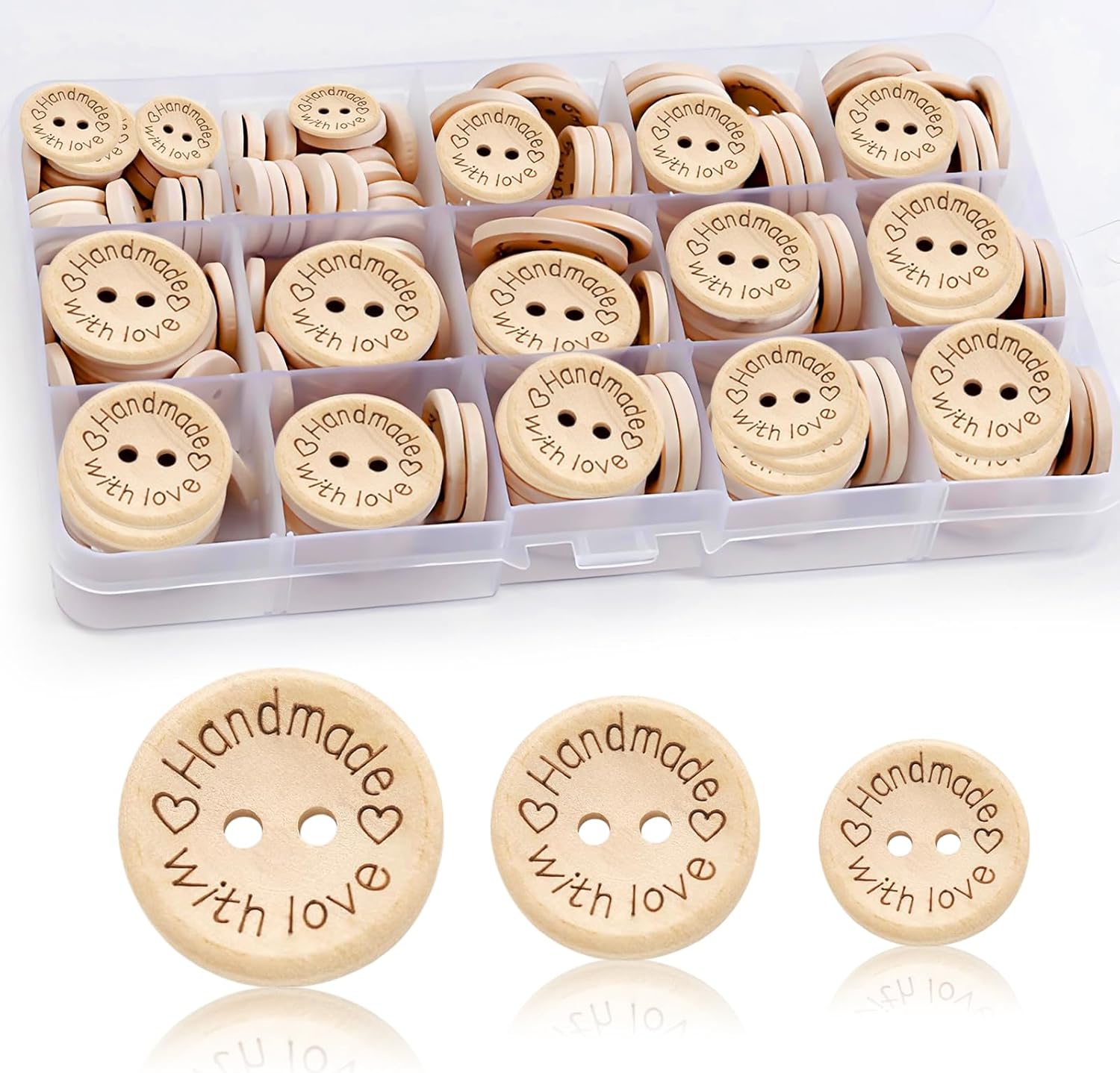 Handmade with Love Wooden Buttons for Cardigans 140 Pcs Hand Made Wood Button 15mm 20mm 25mm Knitting Clothes Crafting