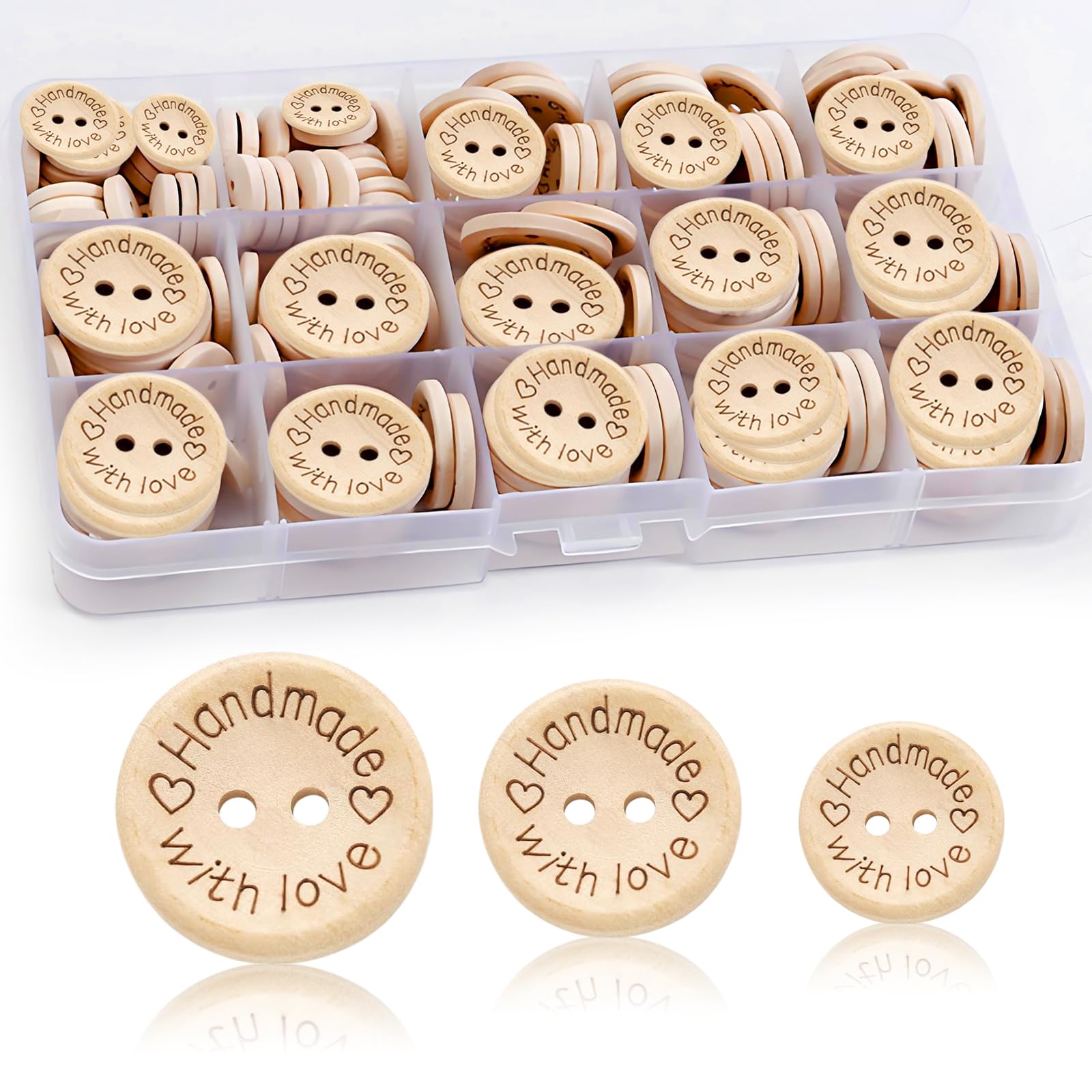 Handmade with Love Wooden Buttons for Cardigans 140 Pcs Hand Made Wood Button 15mm 20mm 25mm Knitting Clothes Crafting