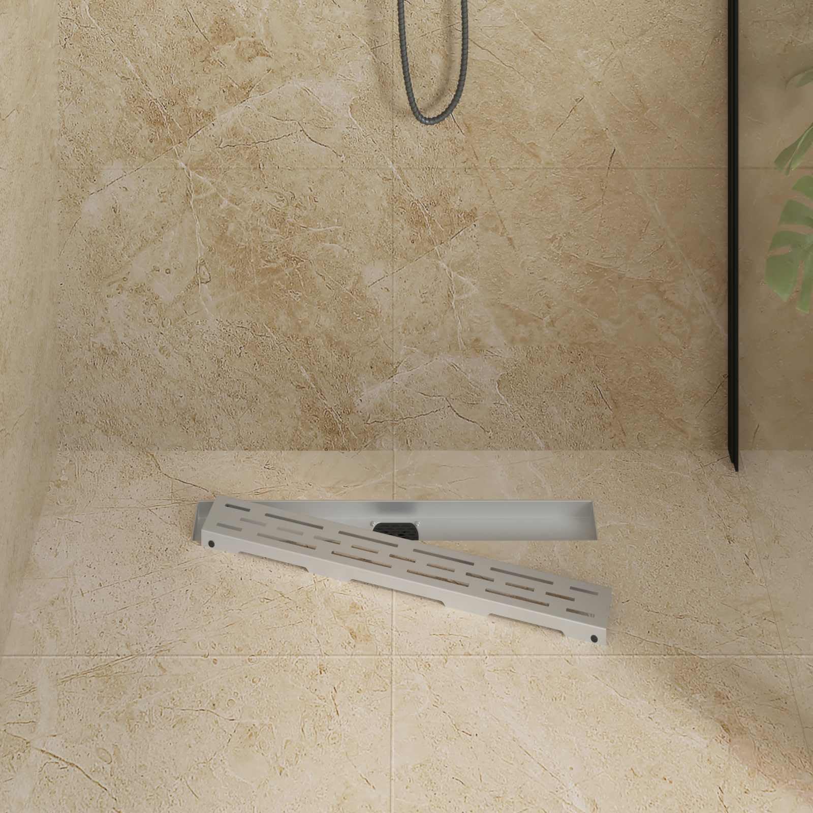 Scarico doccia con tappo in vetro e sifone a 360° in acciaio inox 304, lunghezza 60 cm, regolabile in altezza 0-30 mm, con gancio e guarnizione, per doccia, bagno, montaggio a pavimento