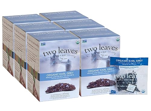 Miniatura 6 de Two Leaves and a Bud Bolsas de té Earl Grey orgánico, té negro con cafeína de hoja entera en sobres compostables, té negro con cafeína saborizado