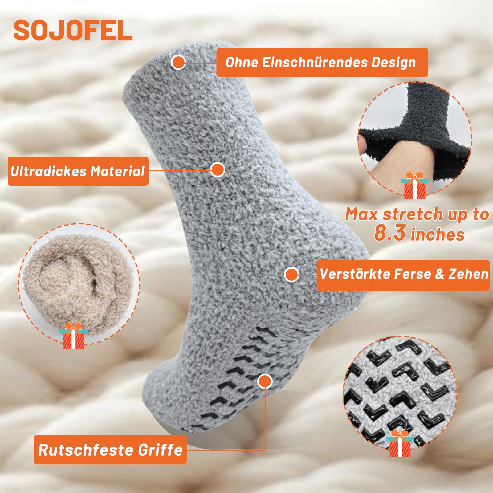 Herren Flauschige Kuschelsocken mit Anti-Rutsch Noppen Dicke Winter Wärmesocken für Zuhause 5 Paar 39-46