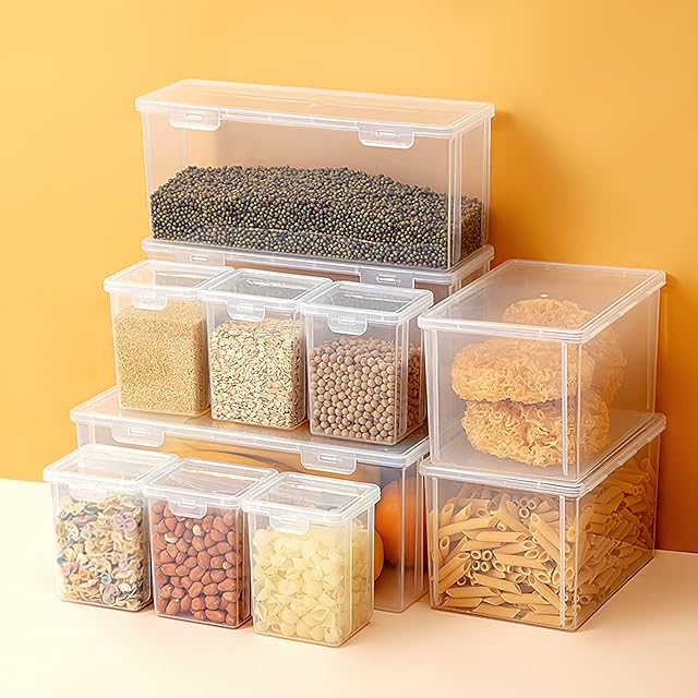 Gorouy Set of 9 Food Storage Containers with Lid Kitchen Storage Container Reusable Fridge Boxes Keep Fresh Vegetable Fruit Pantry Organization Sugar Baking Supplies